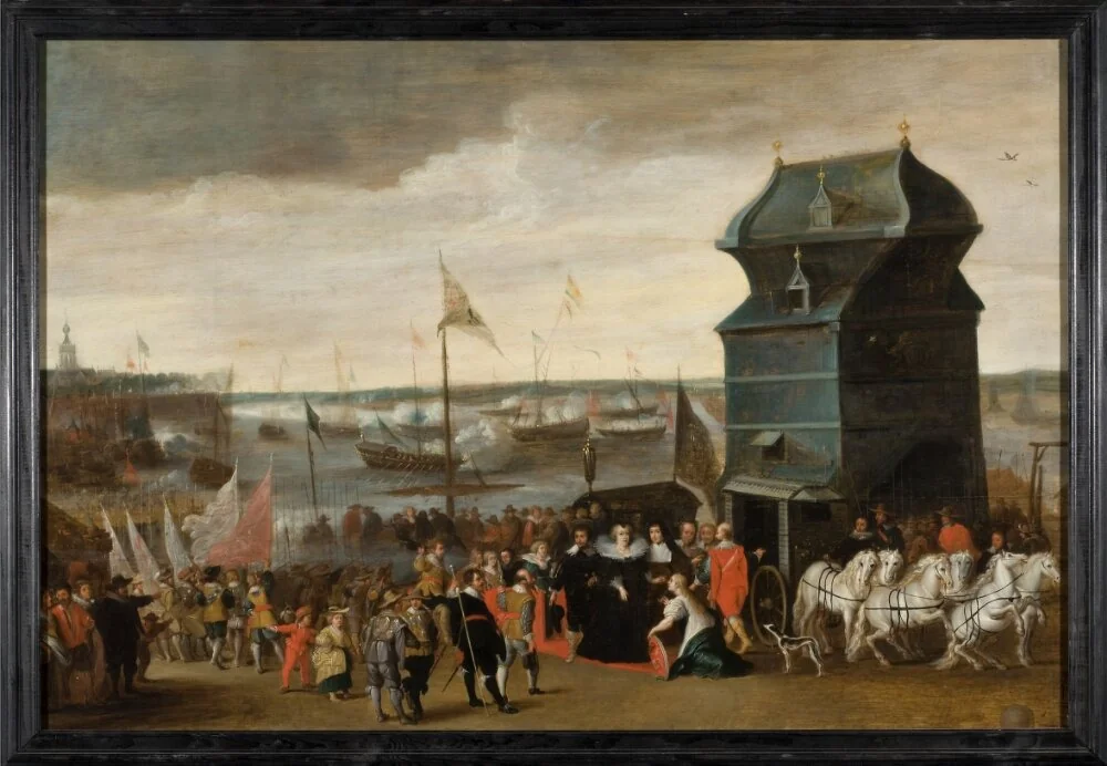 Queen Marie de Medici Disembarking in Antwerp, by Unknown, oil, 1662