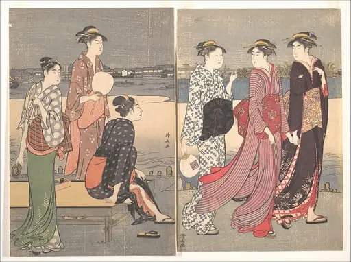 鳥居清長画　大川端の夕涼み|Enjoying the Evening Cool on the Banks of the Sumida River