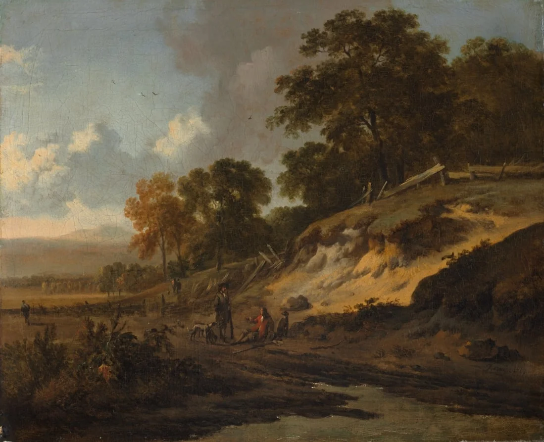 Landscape with Hunters, by Jan Wijnants, unspecified, 1670