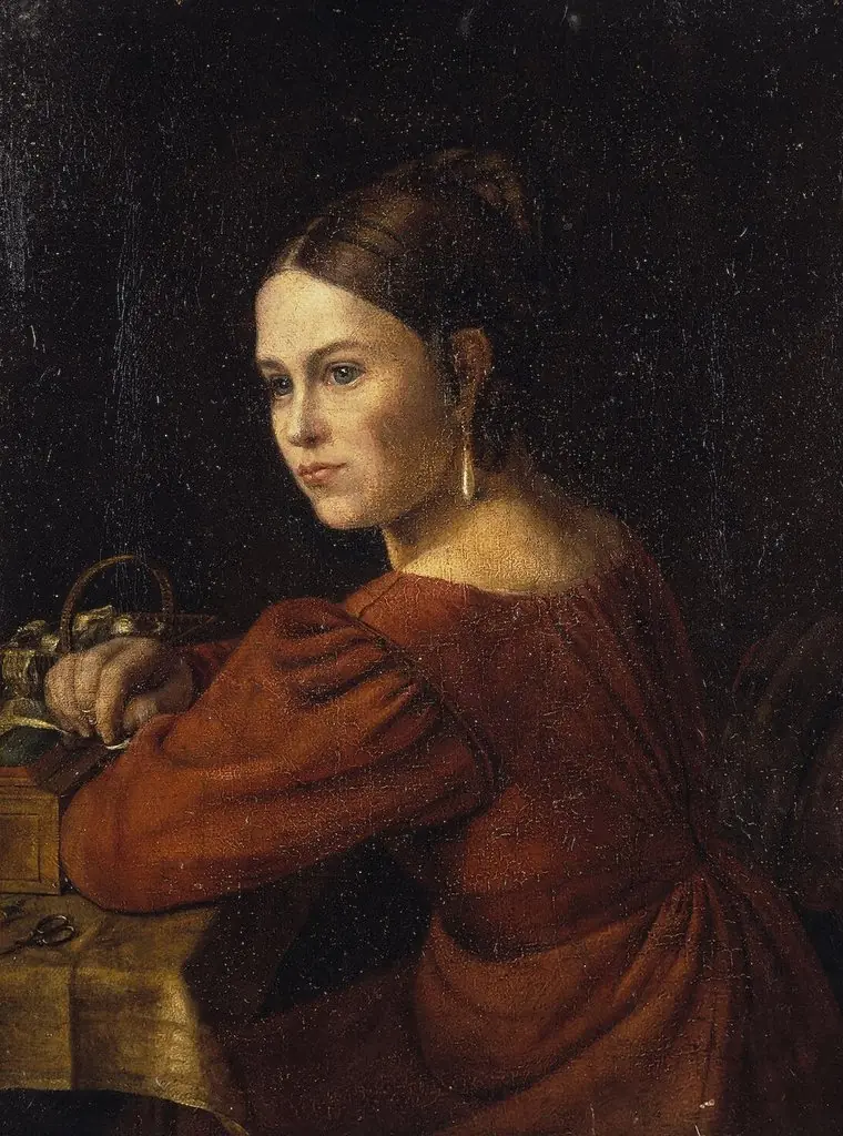 Portrait of a Young Woman in a Dark-Red Dress