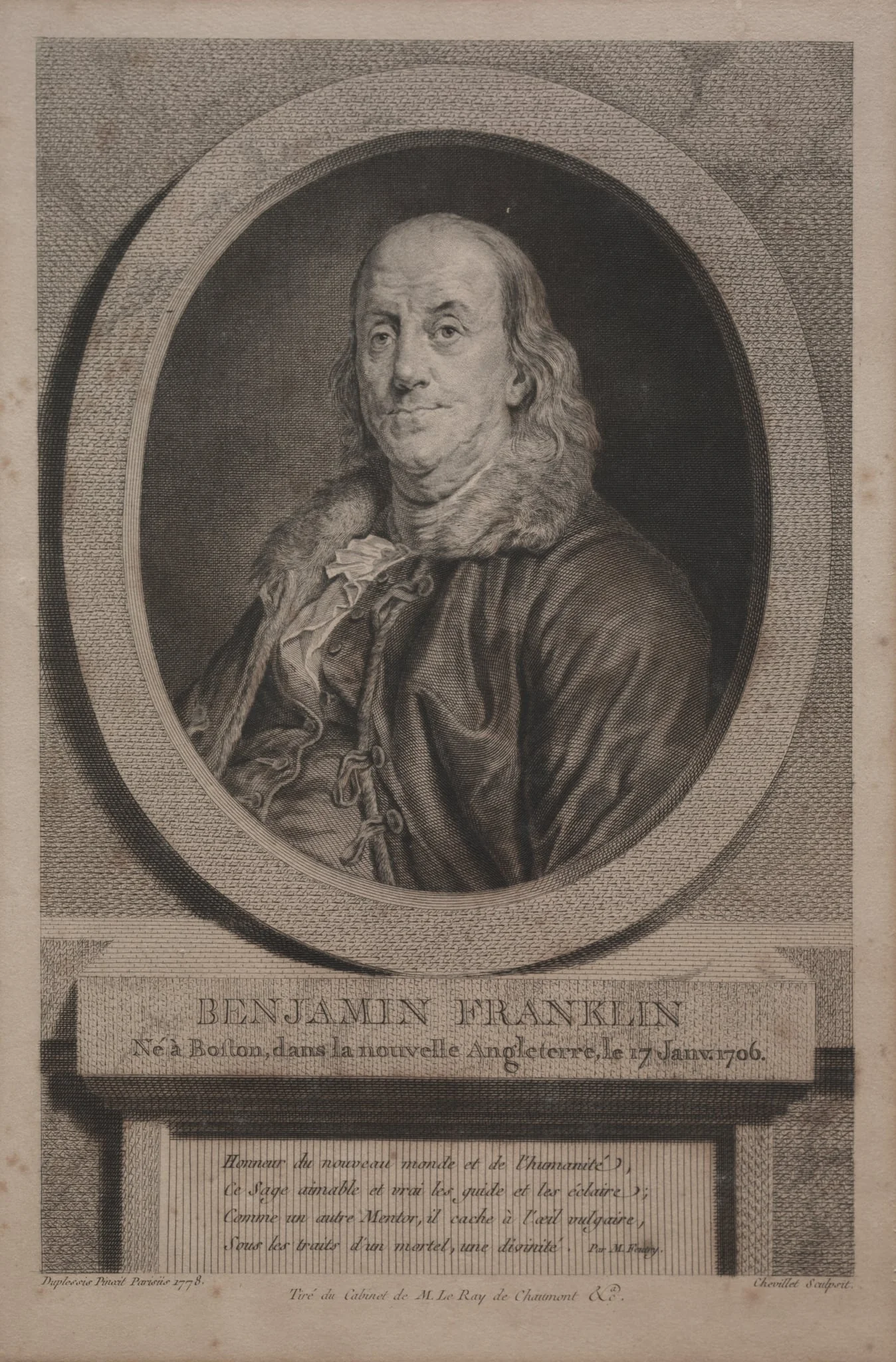 Benjamin Franklin, by Justus Chevillet, 1779