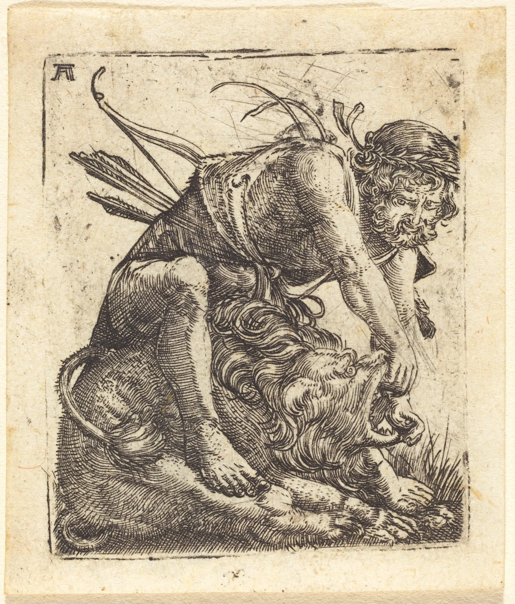 Hercules Overcoming the Nemean Lion, by Albrecht Altdorfer, ink, 1522