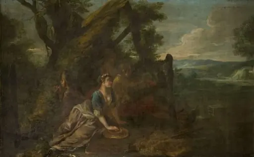 Bird-Catching by a Decoy with a Whistle and Net (Decorative painting for a supper-box at Vauxhall Gardens, London)