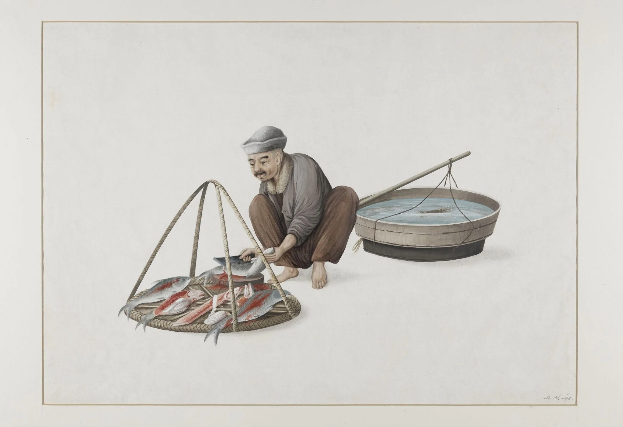 A Fishmonger, by Puqua, paint, 1790