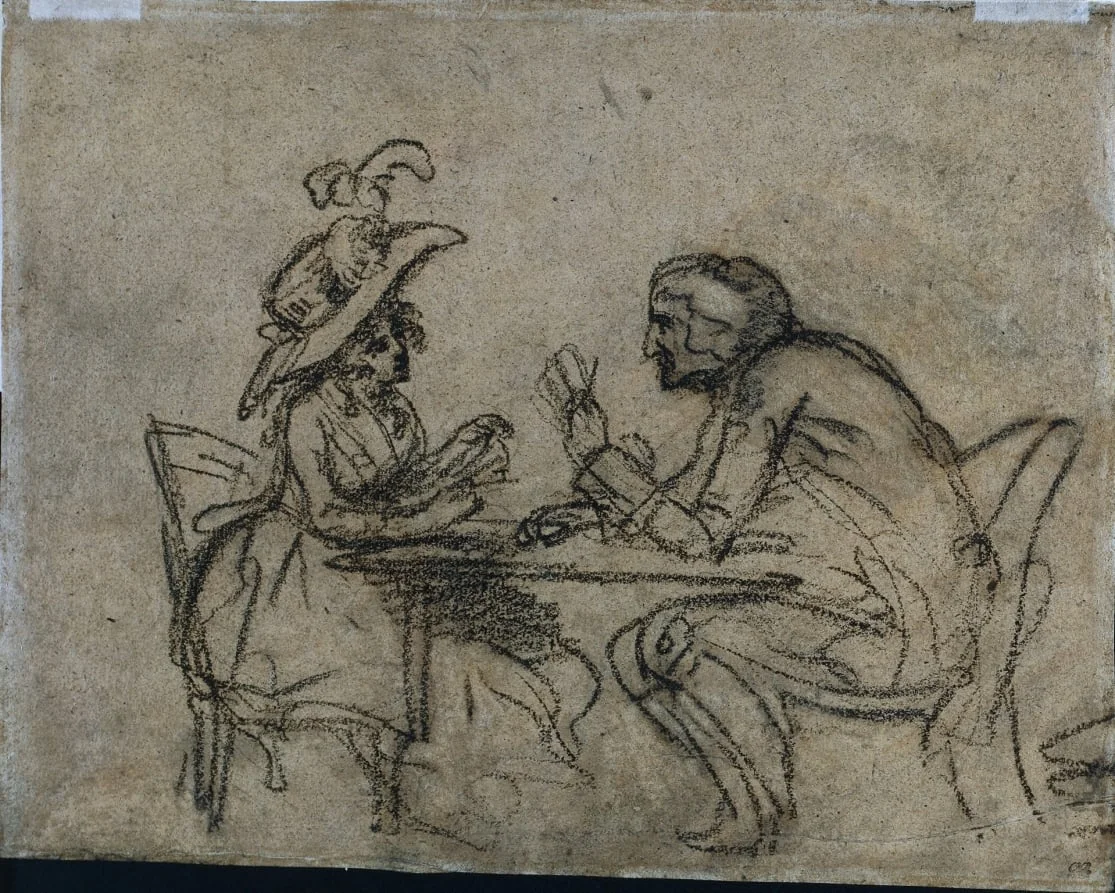 Woman and Man Playing Cards (verso), by Benjamin West, 1792