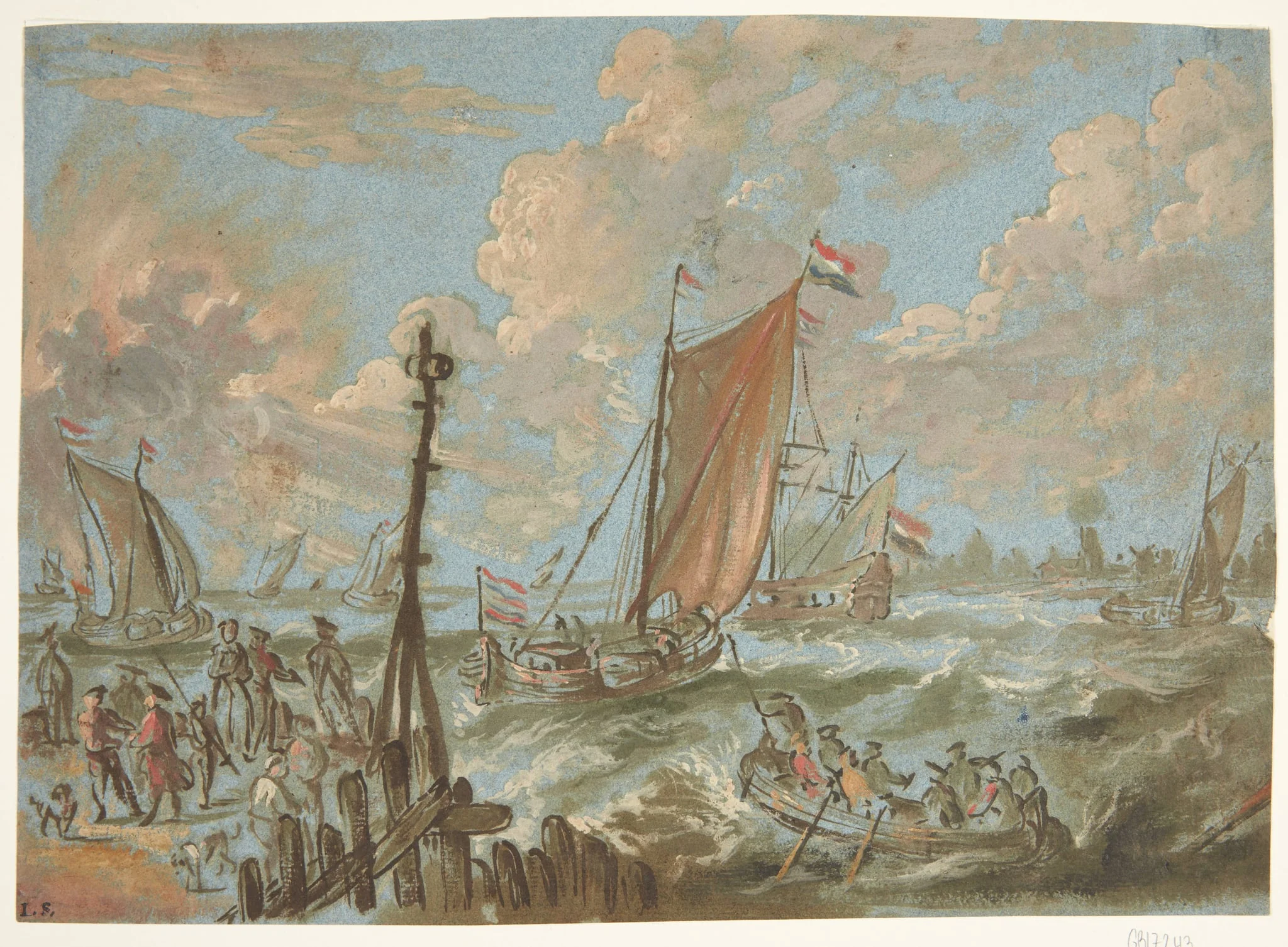 Havn med skibe for sejl, by Unknown, unspecified, 1650