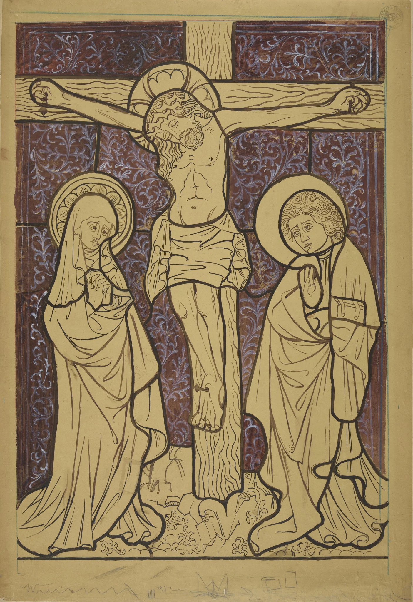 Crucifixion. Artistic reconstruction of a stained-glass panel from the Dominican church in Kraków