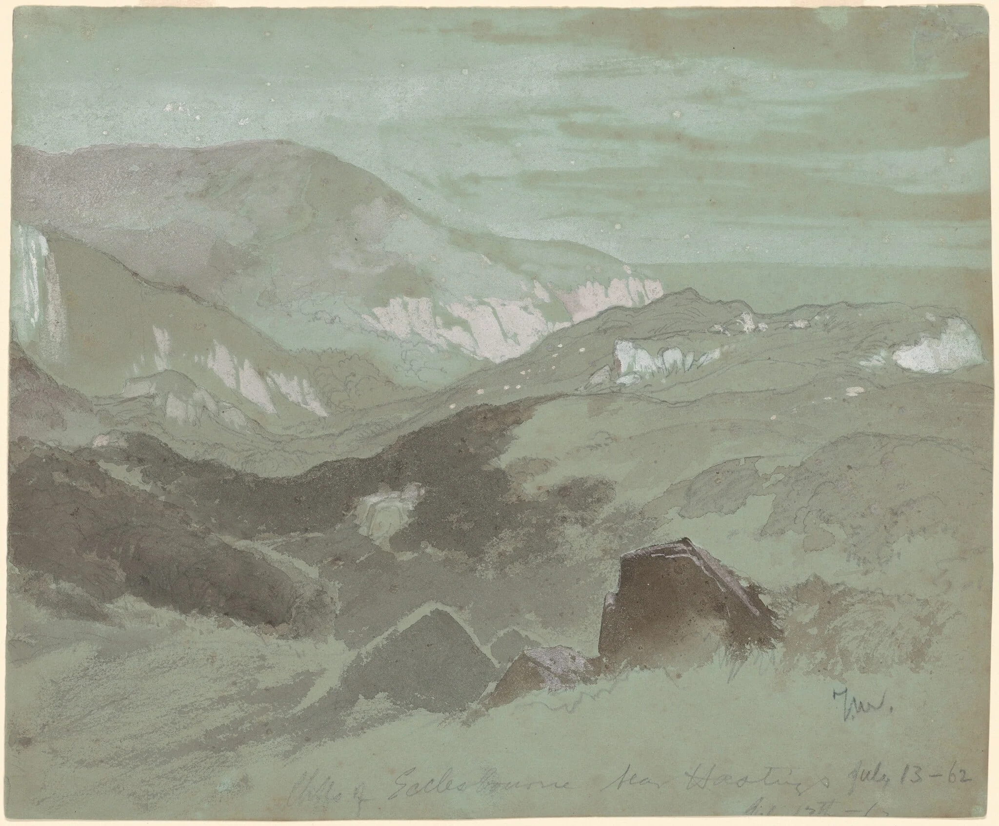 Cliffs of Ecclesbourne Near Hastings, by Thomas Moran, gouache, 1862