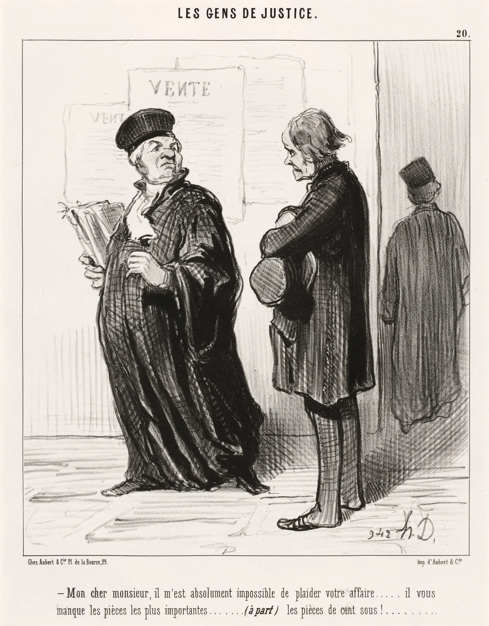 Mon cher monsieur... impossible de plaider votre affaire, by Honoré Daumier, ink, 1846