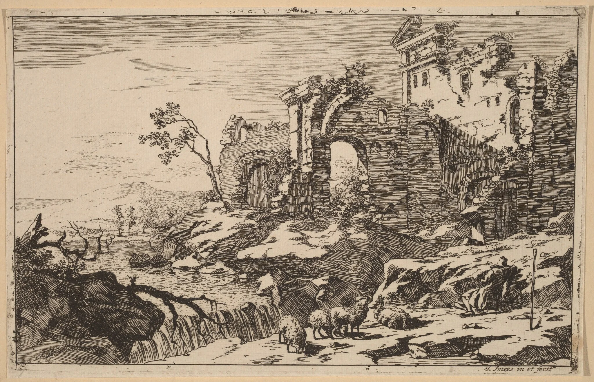 Sleeping Shepherd, by Jan Smees, ink, 1707