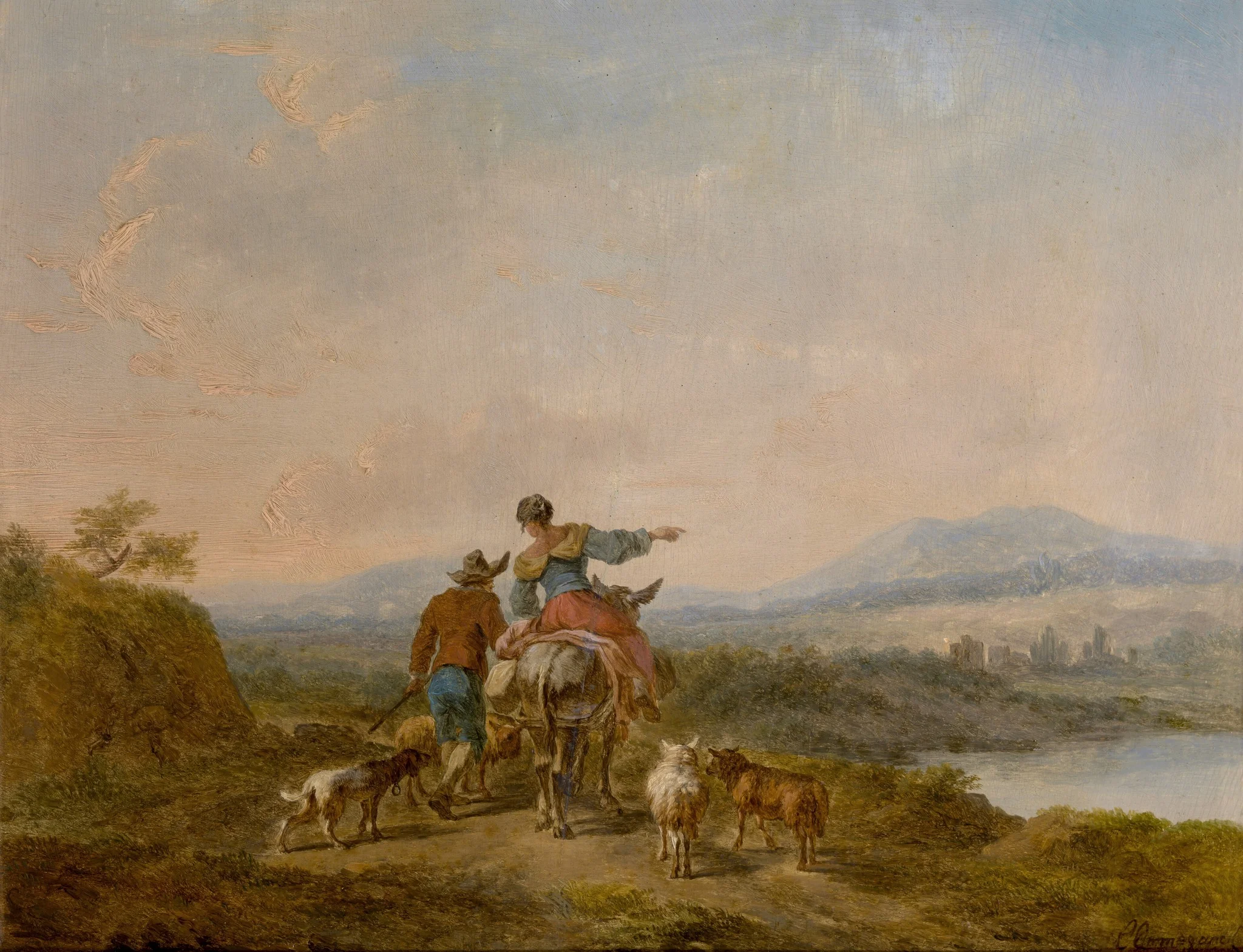 Landscape with Figures, by Balthasar Paul Ommeganck, oil, 1800