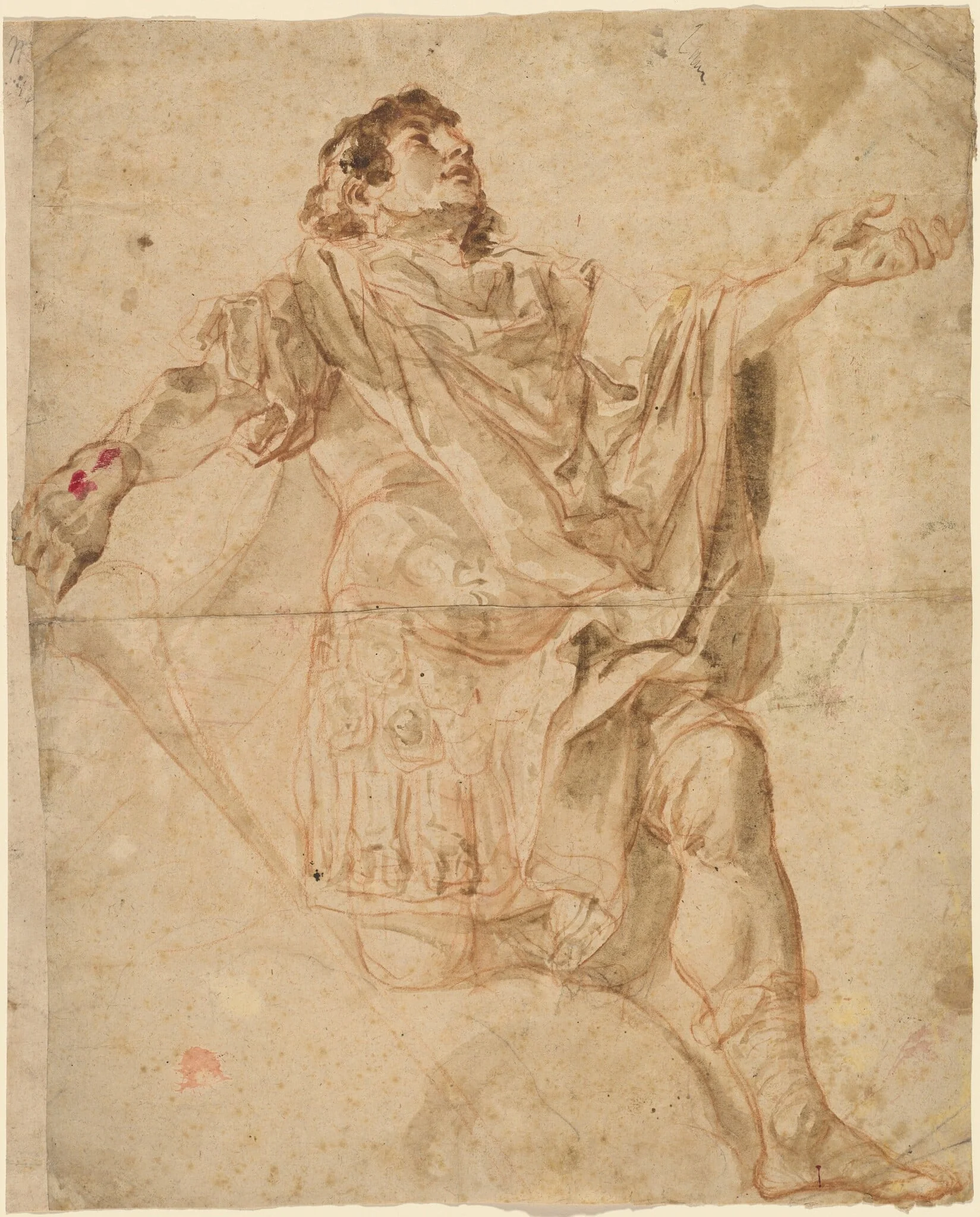 Saint George Kneeling (recto), by Cosmas Damian Asam, chalk, 1720