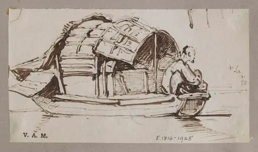 A Tanka boat with a figure seated in the stern