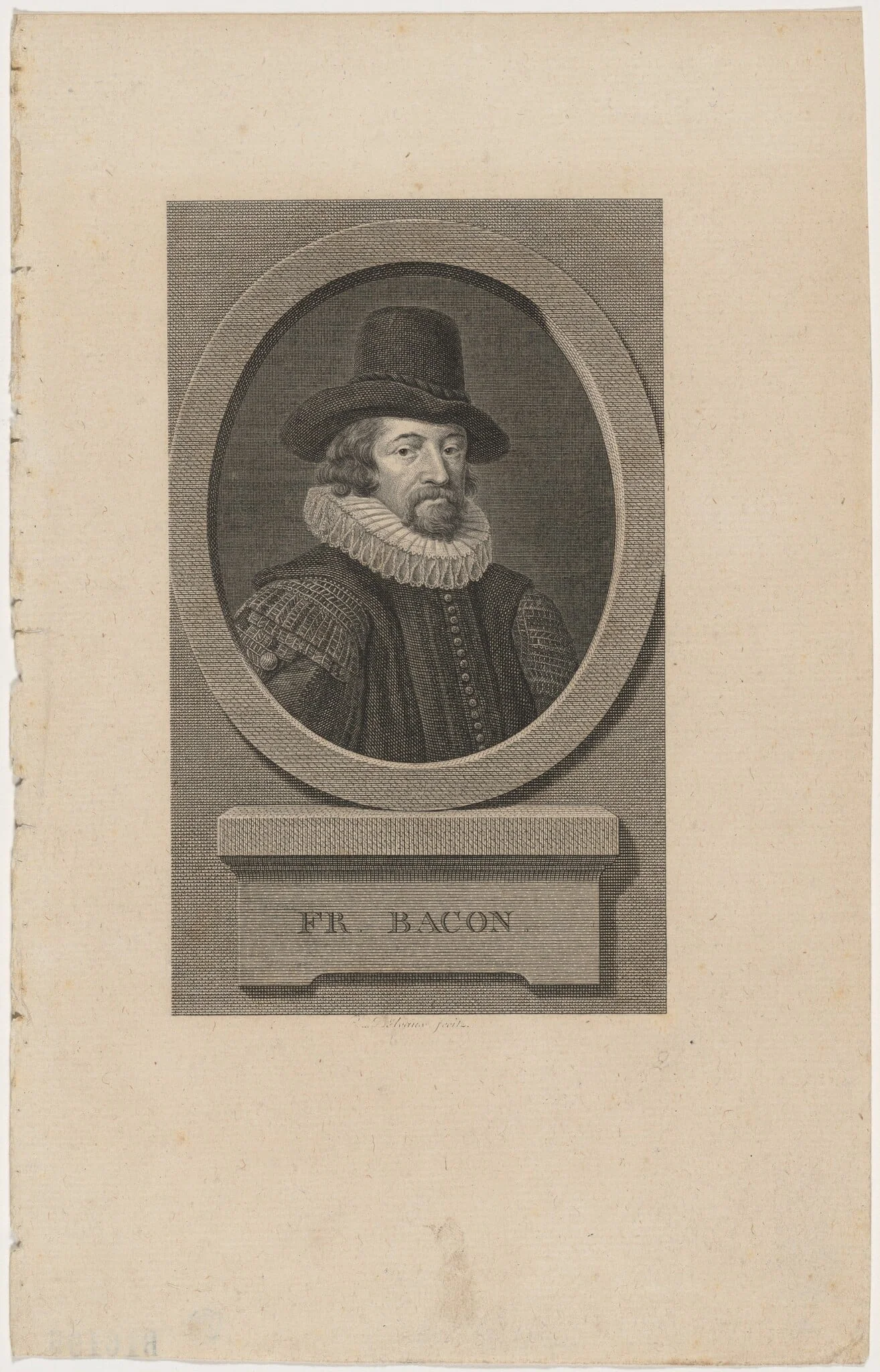 Francis Bacon, by Remi-Henri-Joseph Delvaux, ink, 1786
