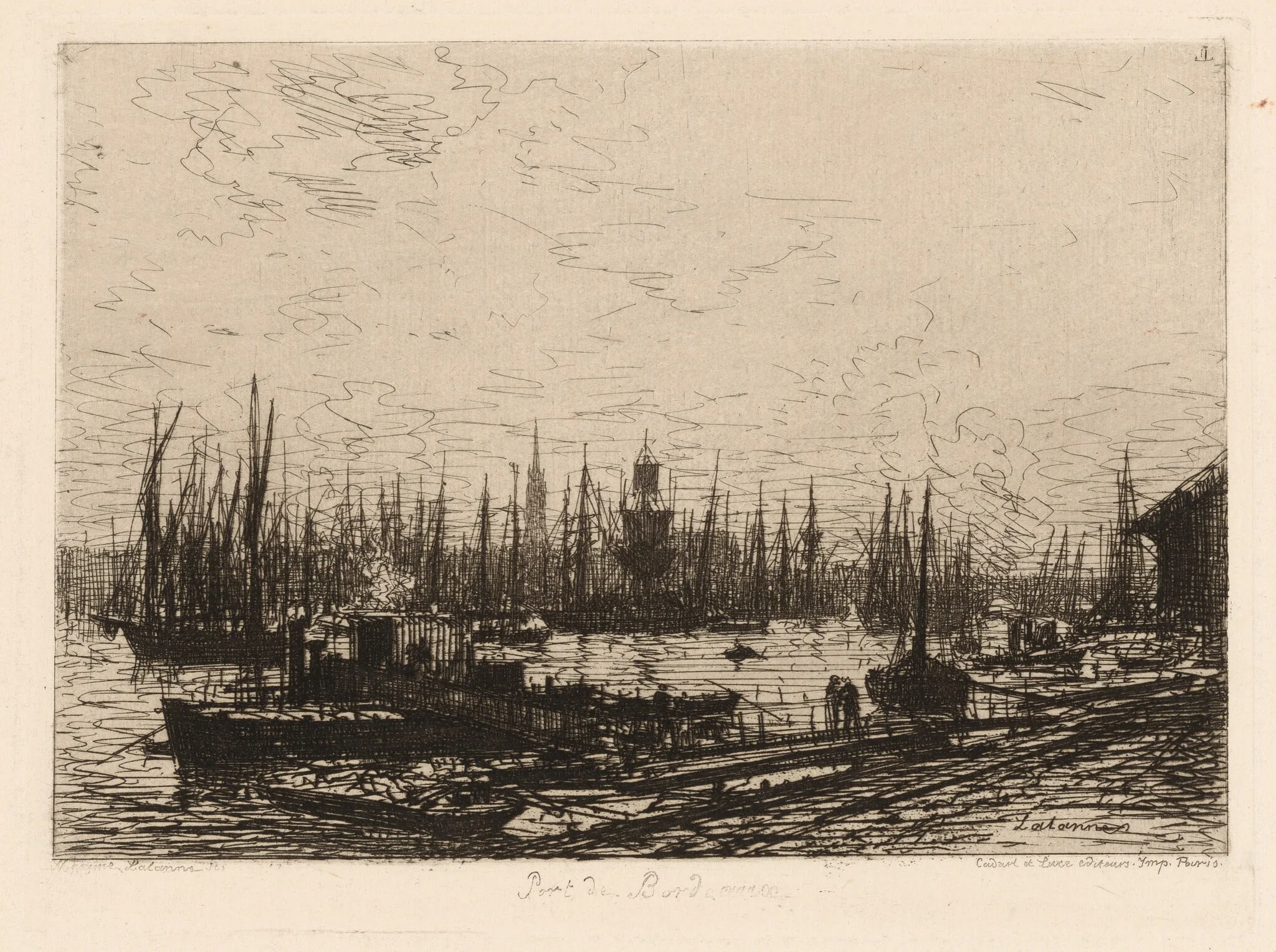 Dans le Port de Bordeaux, by Maxime Lalanne, ink, 1869