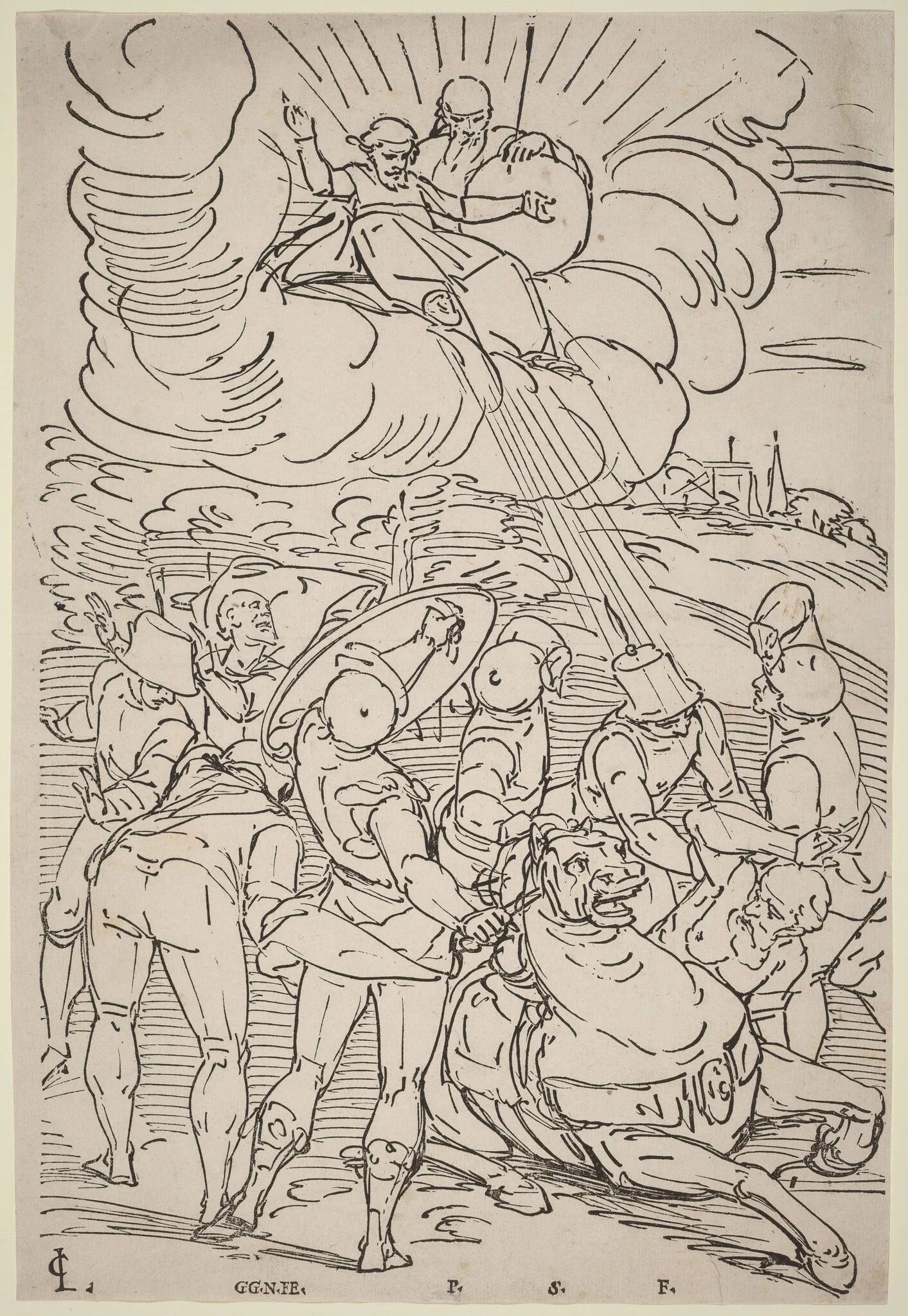 The Conversion of Saint Paul, by Master G.G.N., ink, 1600