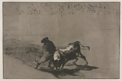 Bullfights:  The Very Skilful Student of Falces, Wrapped in his Cape, Tricks the Bull with the Play of his Body