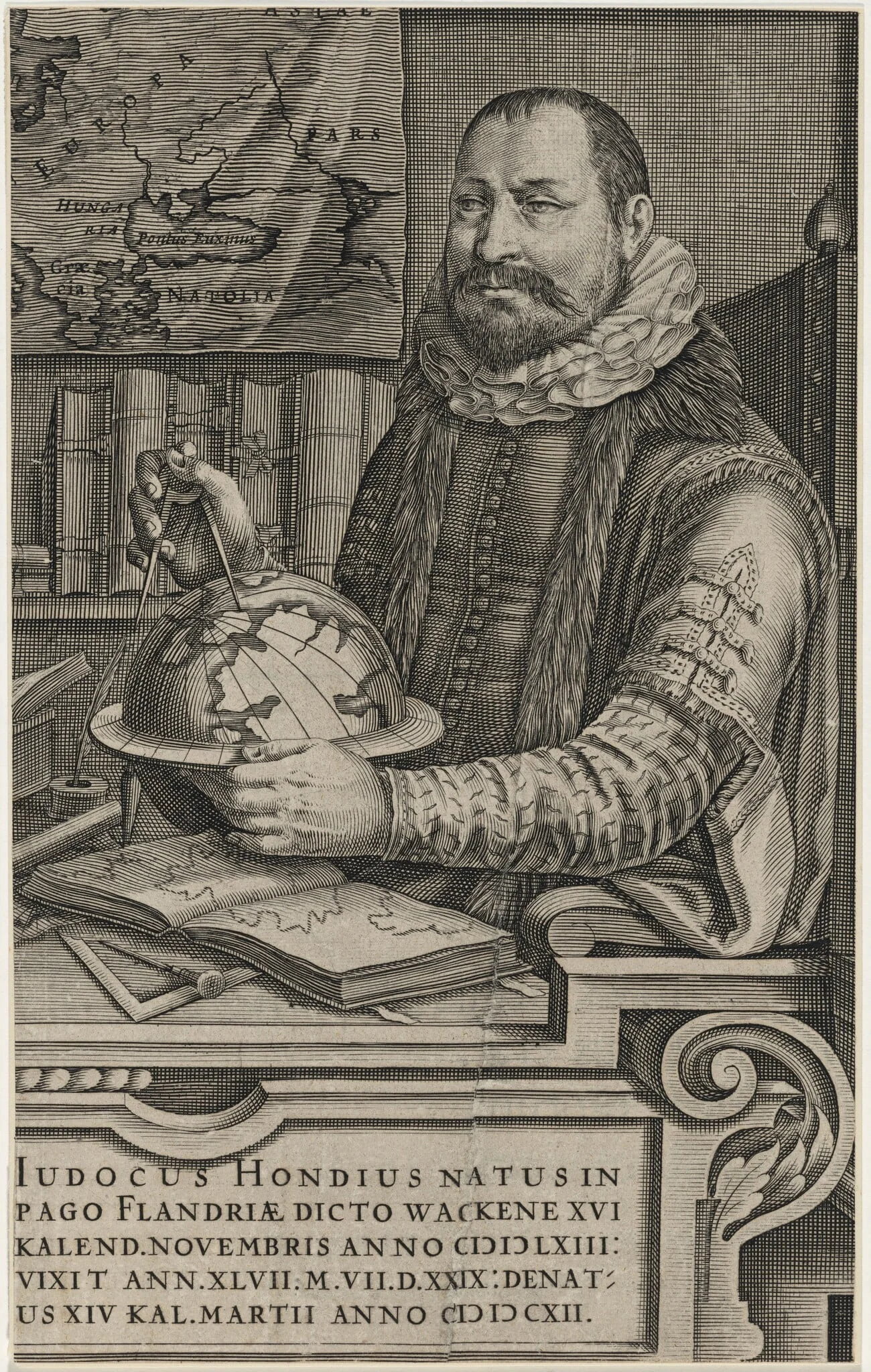Jodocus Hondius, by Jodocus Hondius I, ink, 1588