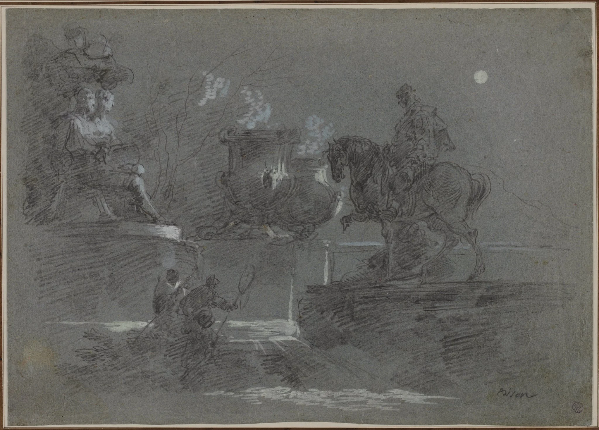 Monumental Sculpture in a Moonlit Park, by Giuseppe Bernardino Bison, 1842