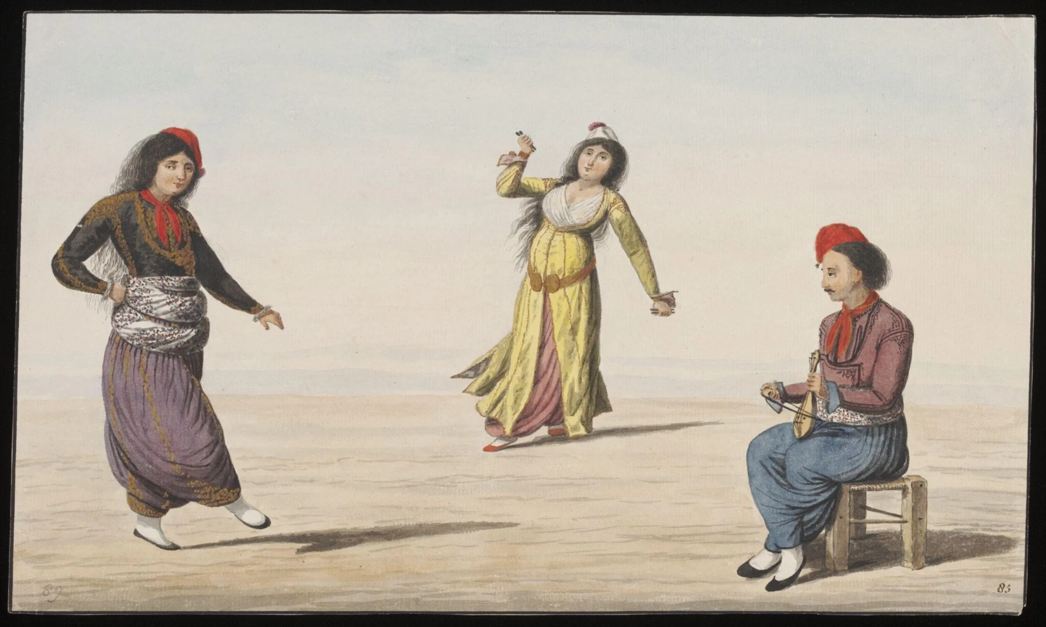 A scene of Gypsies dancing, by Anonymous Greek artist, watercolor, 1809