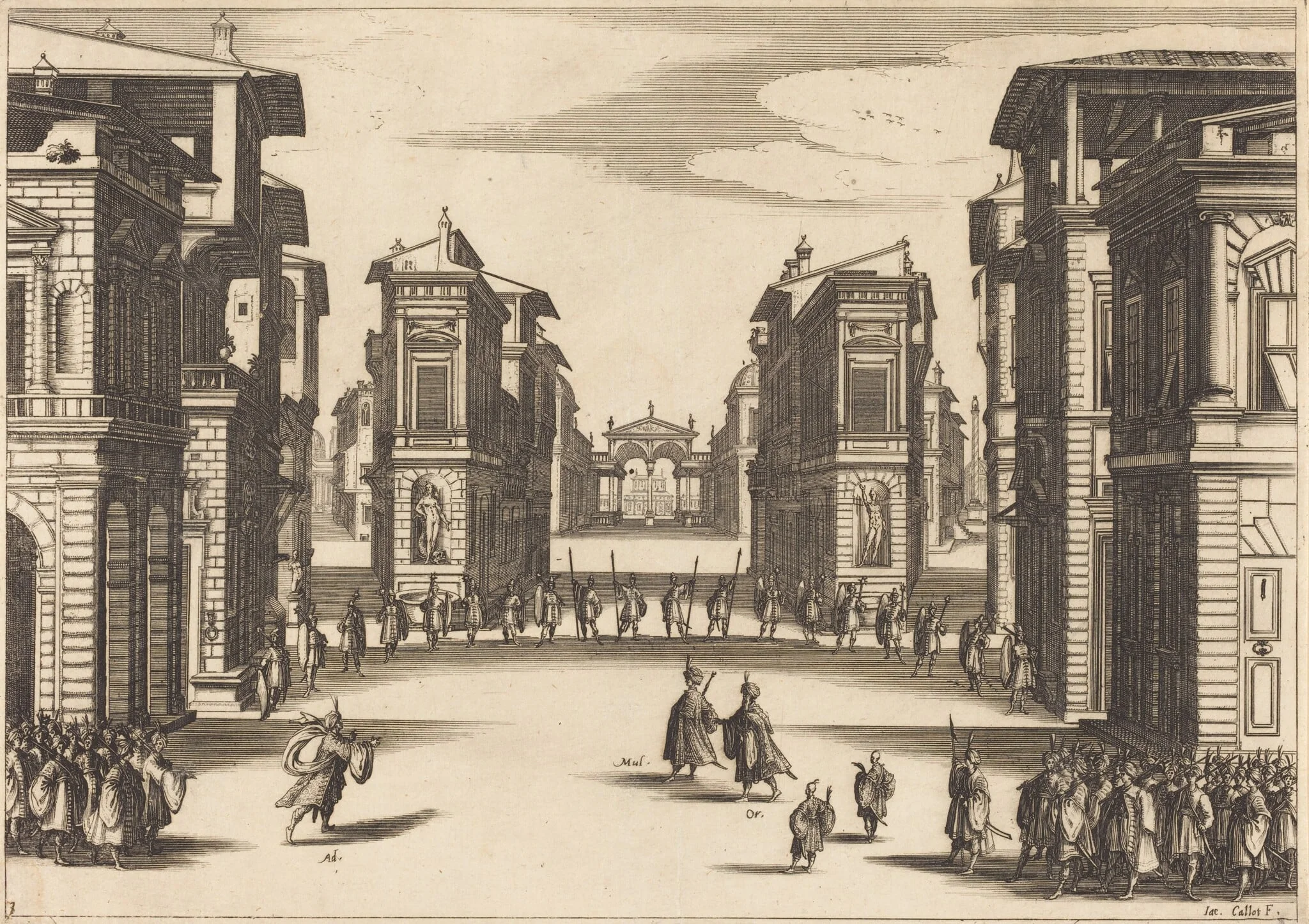 Il Solimano, Act III, by Jacques Callot, ink, 1620