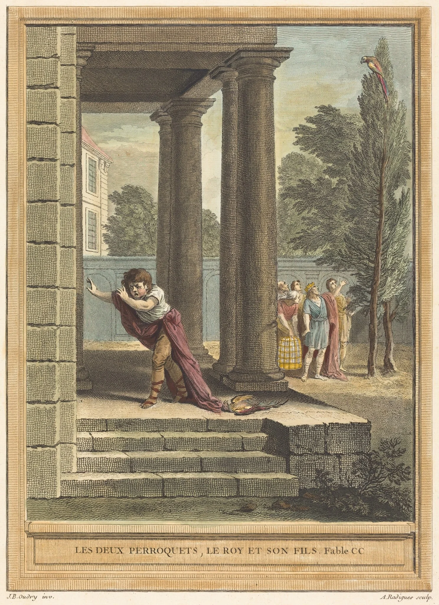 Les deux perroquets, le roi et son fils (Two Parrots, the King, and His Son), by Antoine Radigues, ink, 1759