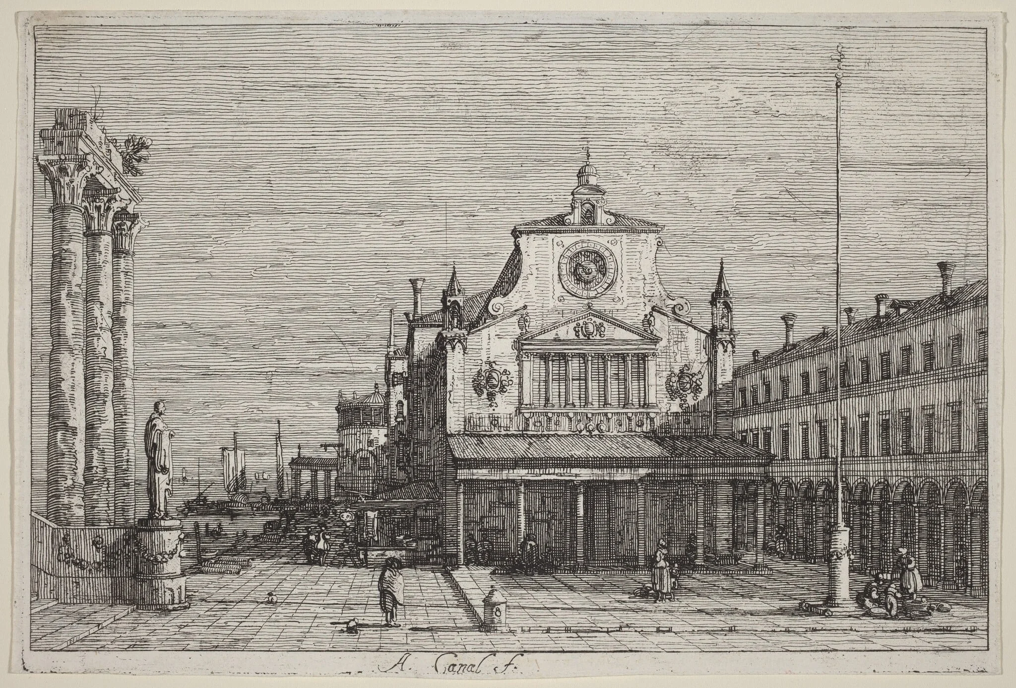 Imaginary View of S. Giacomo di Rialto, by Canaletto, ink, 1740