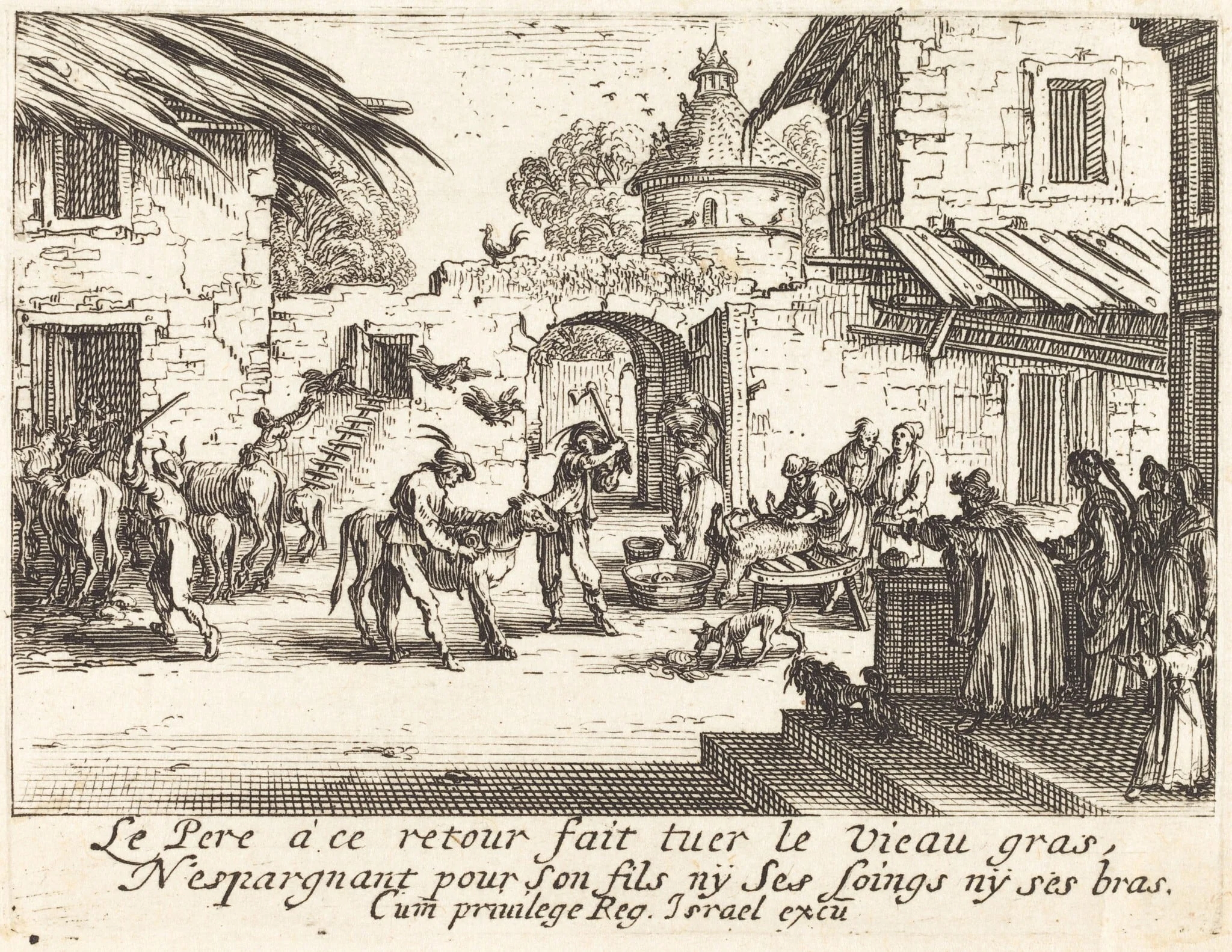 Killing the Fatted Calf, by Jacques Callot, ink, 1635