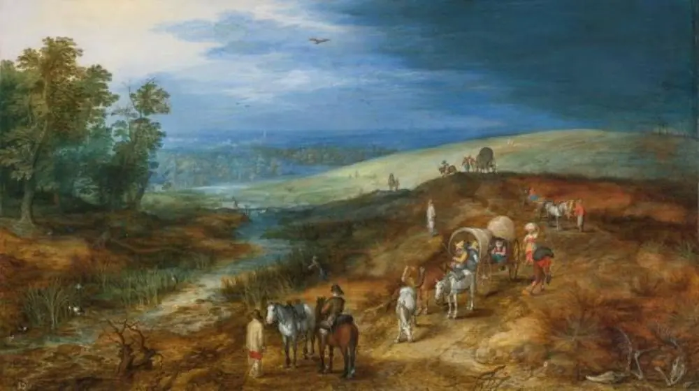 Landscape with travelers and bittern hunter