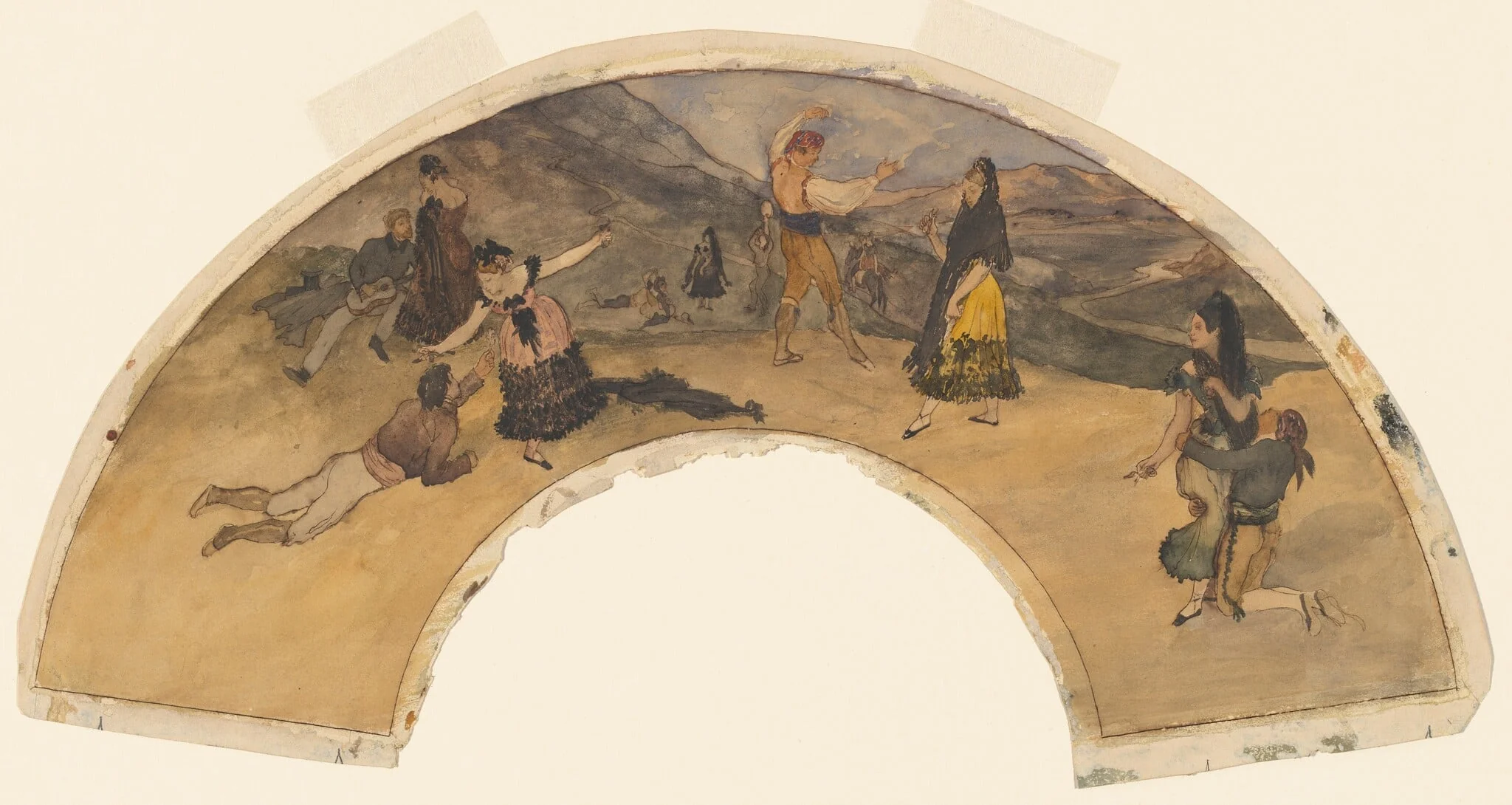 Spanish Dancers and Musicians, by Edgar Degas, ink, 1868