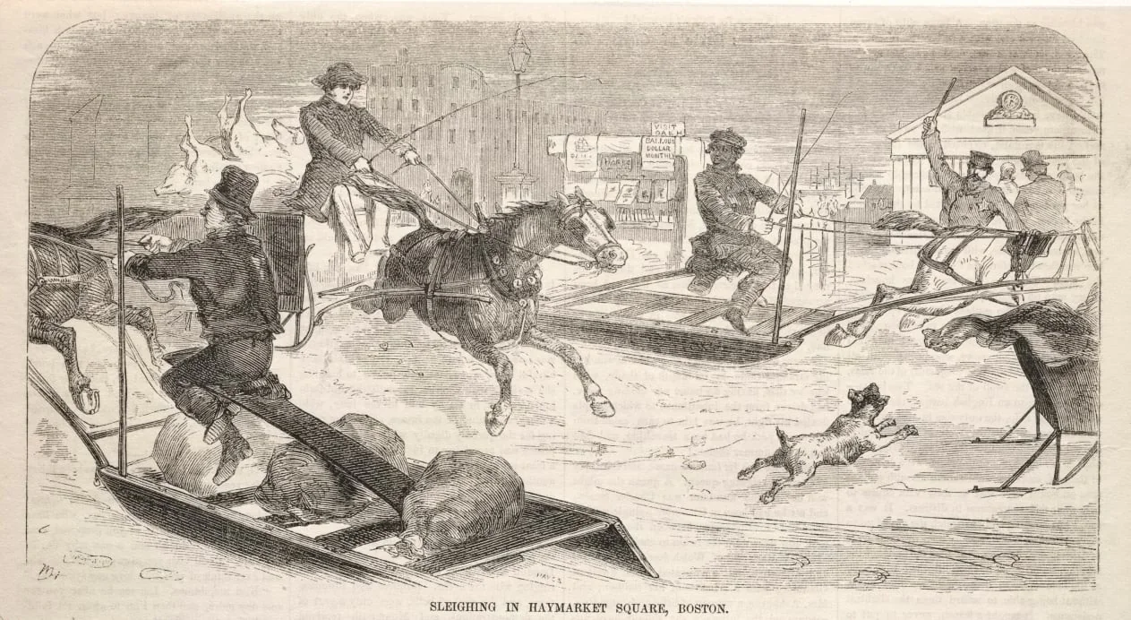 Sleighing in Haymarket Square, Boston, by Winslow Homer, 1859