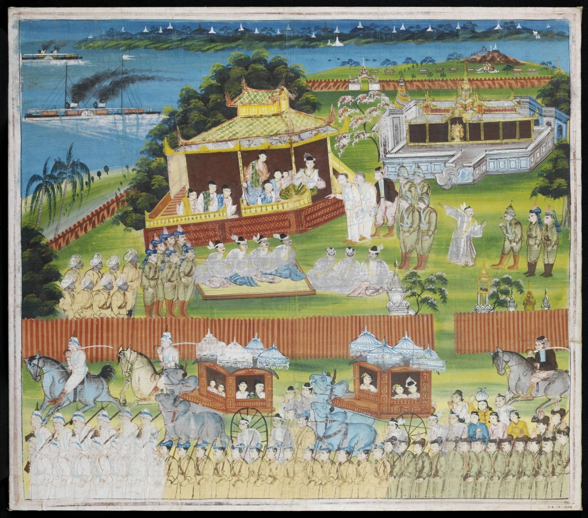 The departure of King Thibaw from Mandalay, by Unknown, paint, 1887
