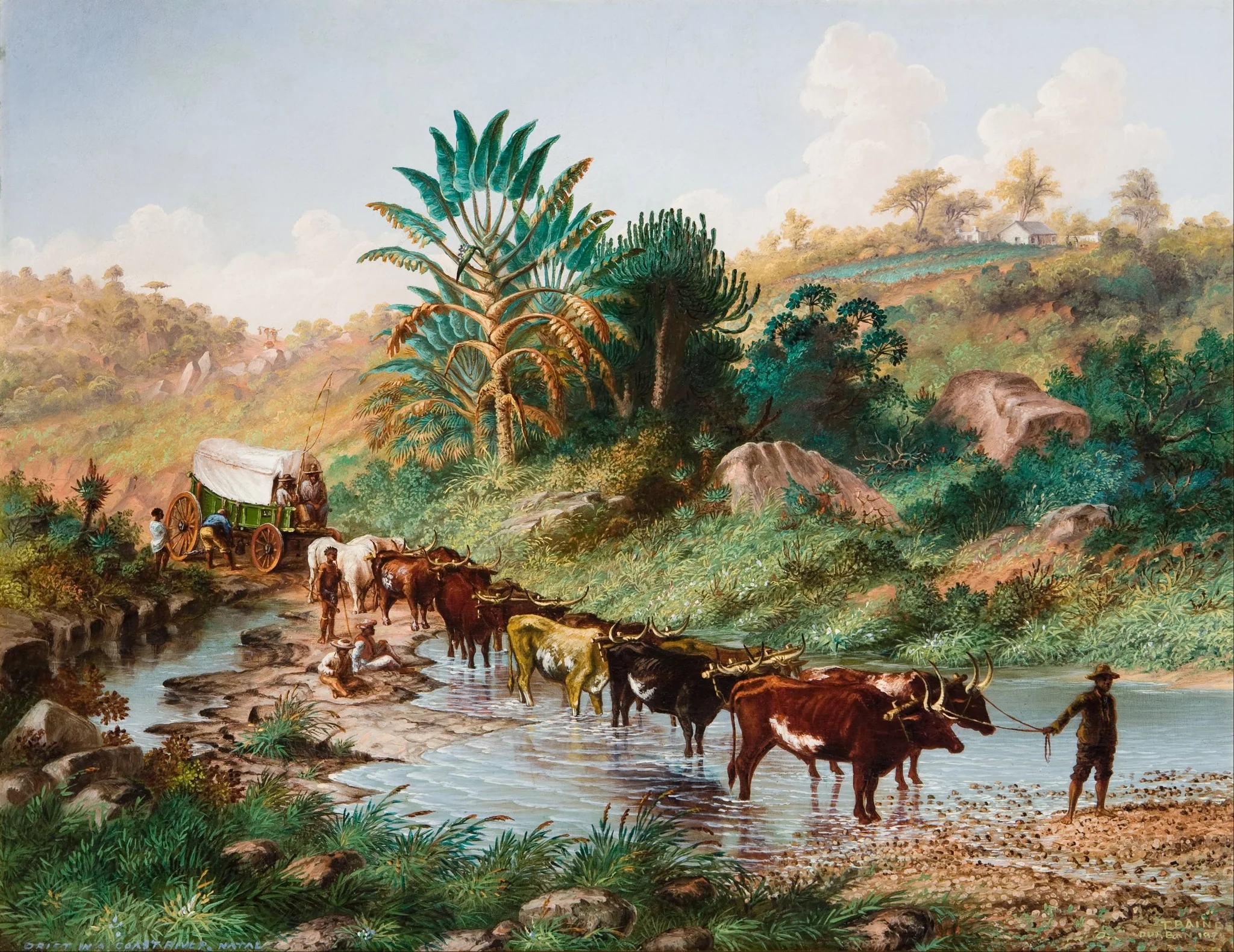 Wagon Crossing a Drift - Natal, by Thomas Baines, oil, 1874