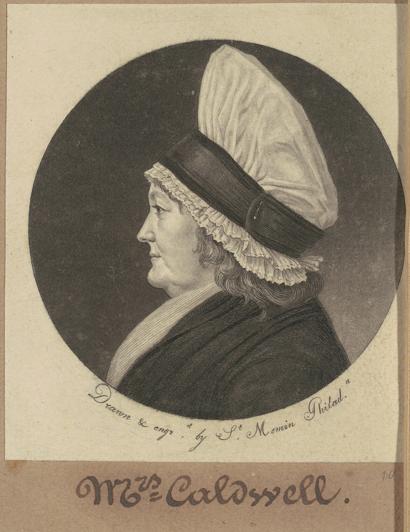 Martha Round Caldwell, by Charles Balthazar Julien Févret de Saint-Mémin, ink, 1800