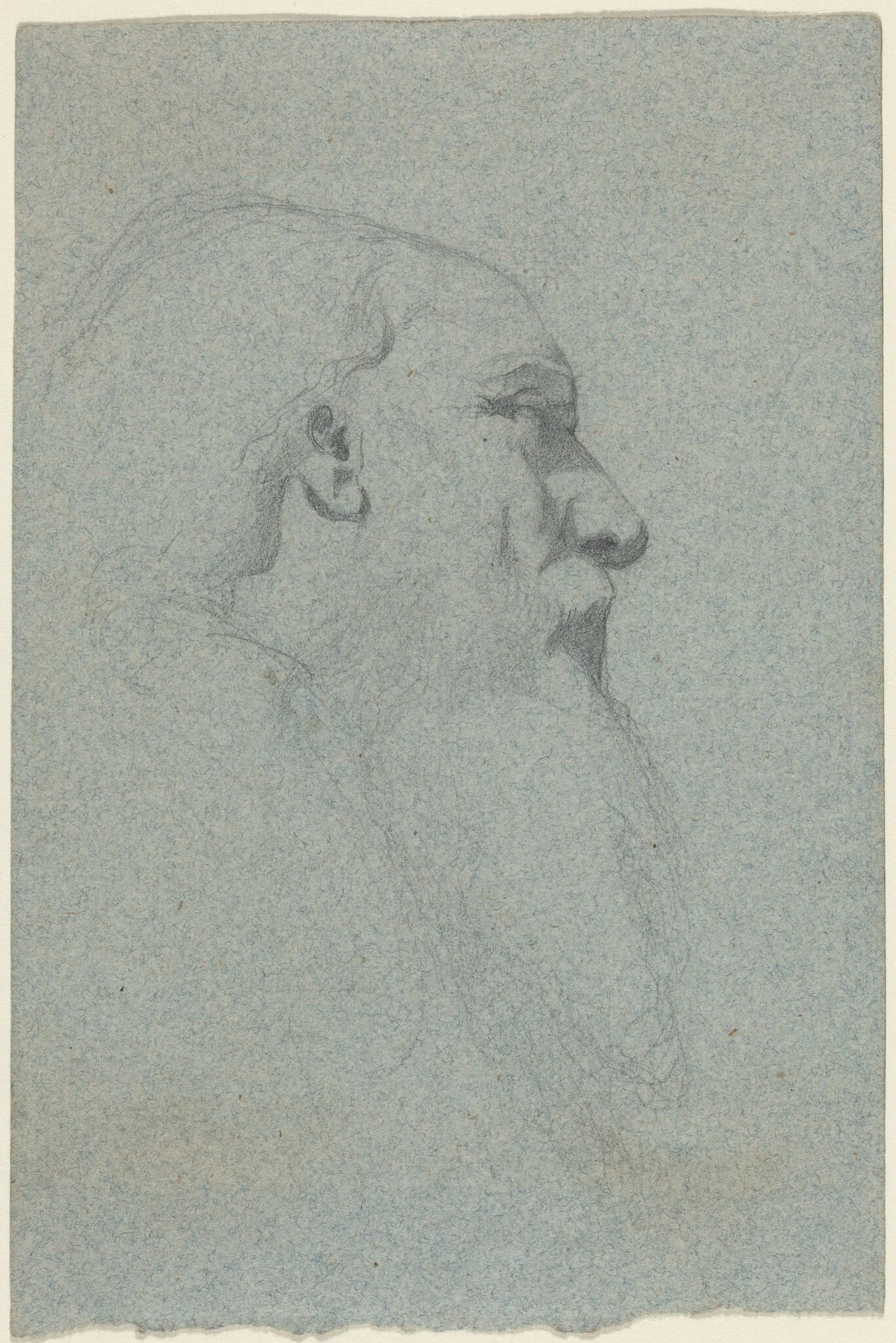 Head of a Bearded Man, Looking Right, by Alexandre Bida, graphite, 1859