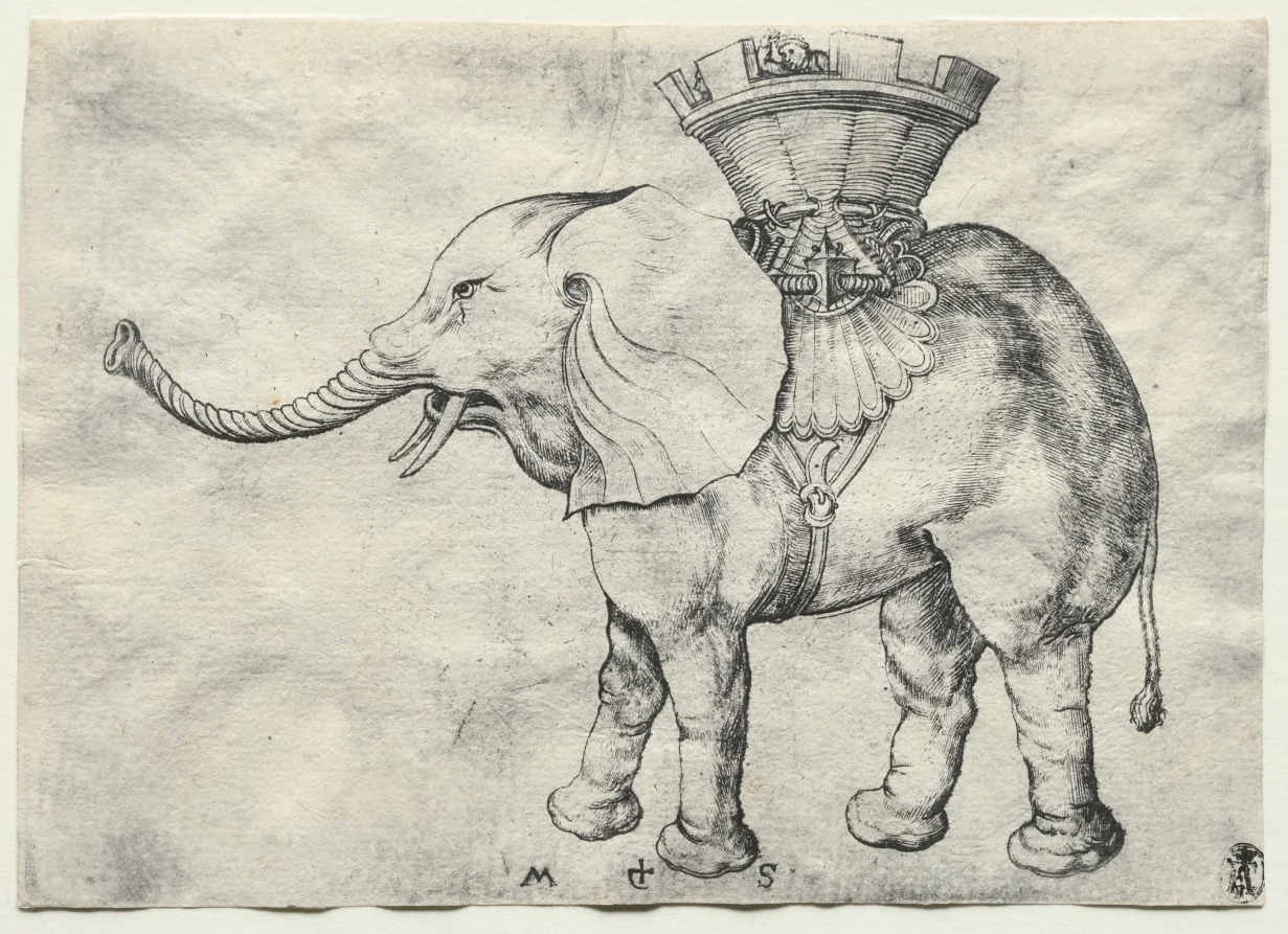 An Elephant with Howdah, by Martin Schongauer, 1485