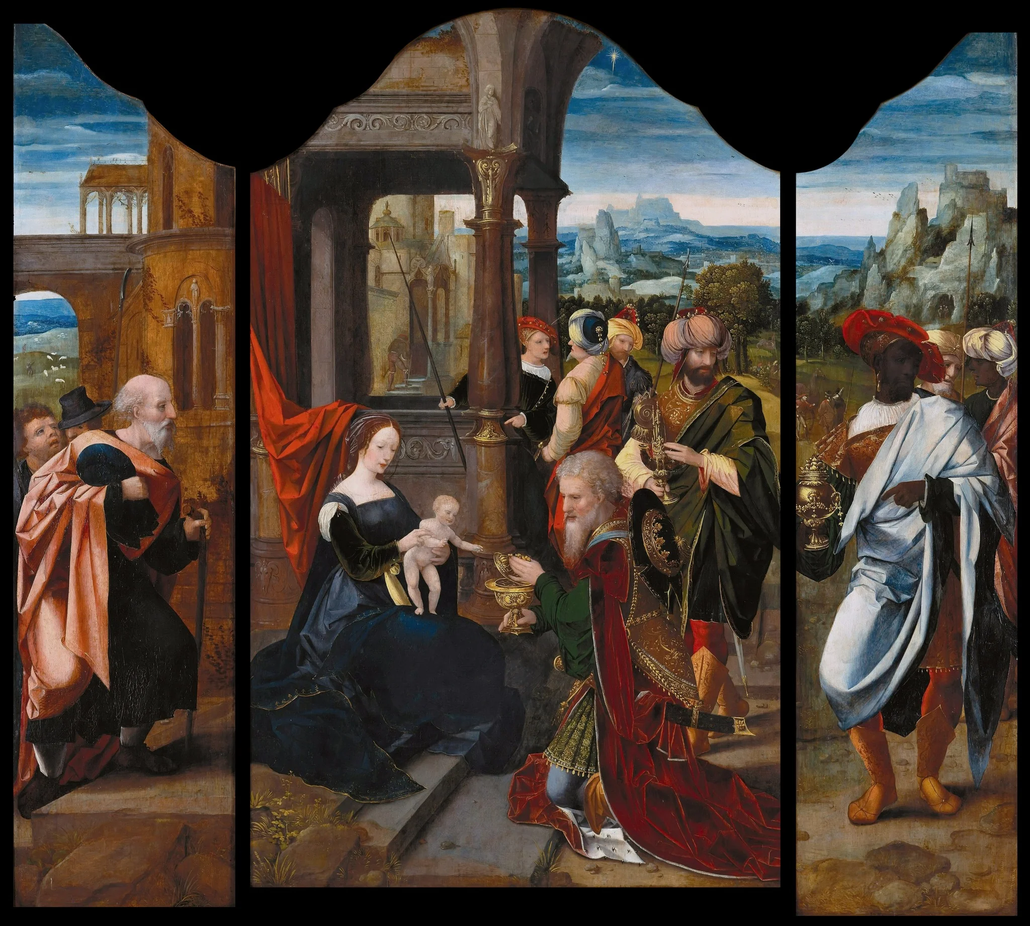 Triptych with the Adoration of the Magi, by Master of the Female Half-Lengths, paint