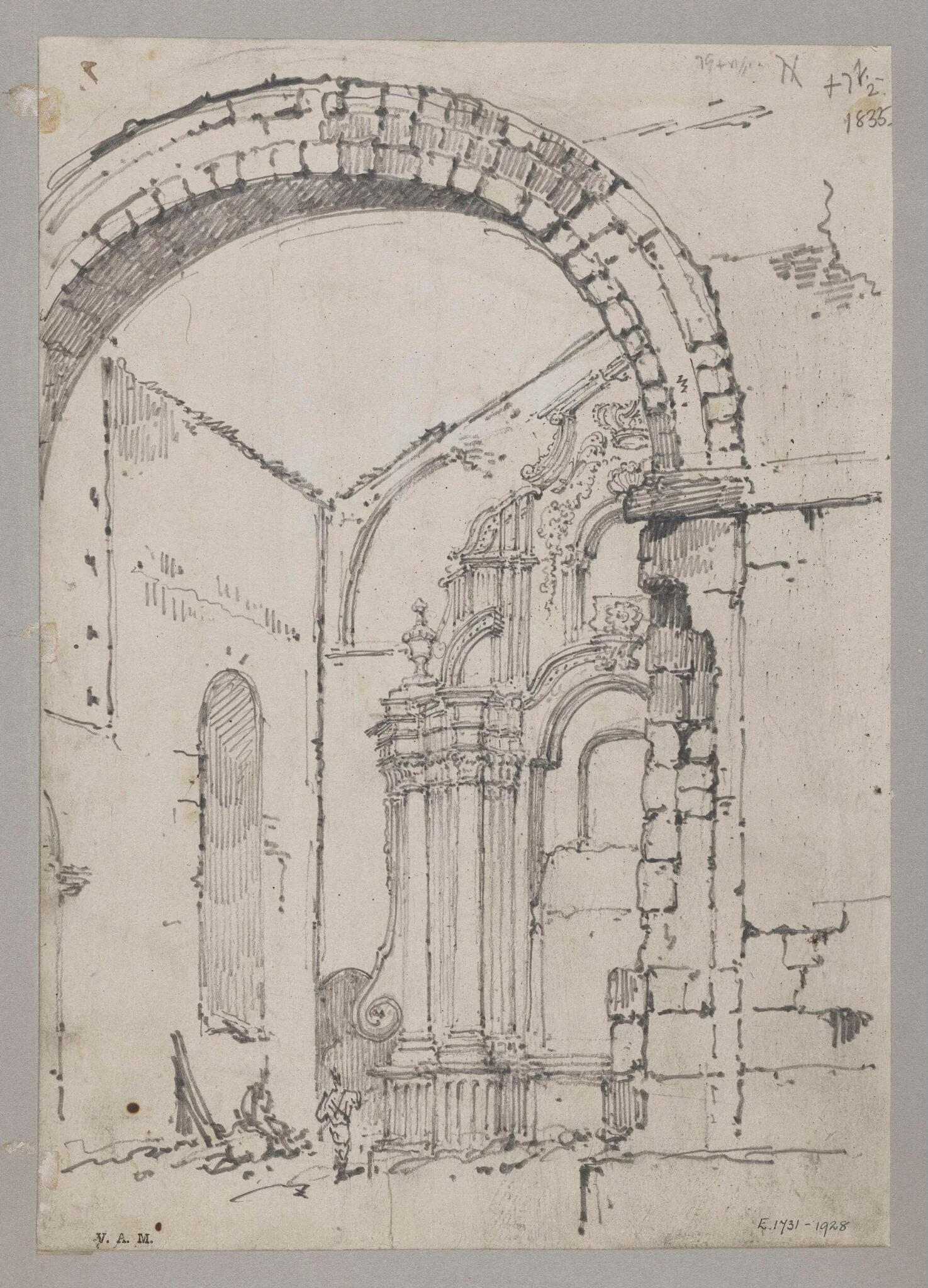 Large archway in the centre nave of St. Paul's Church, Macao, after it was burnt (December 1835)