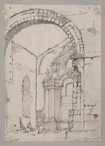Large archway in the centre nave of St. Paul's Church, Macao, after it was burnt (December 1835)
