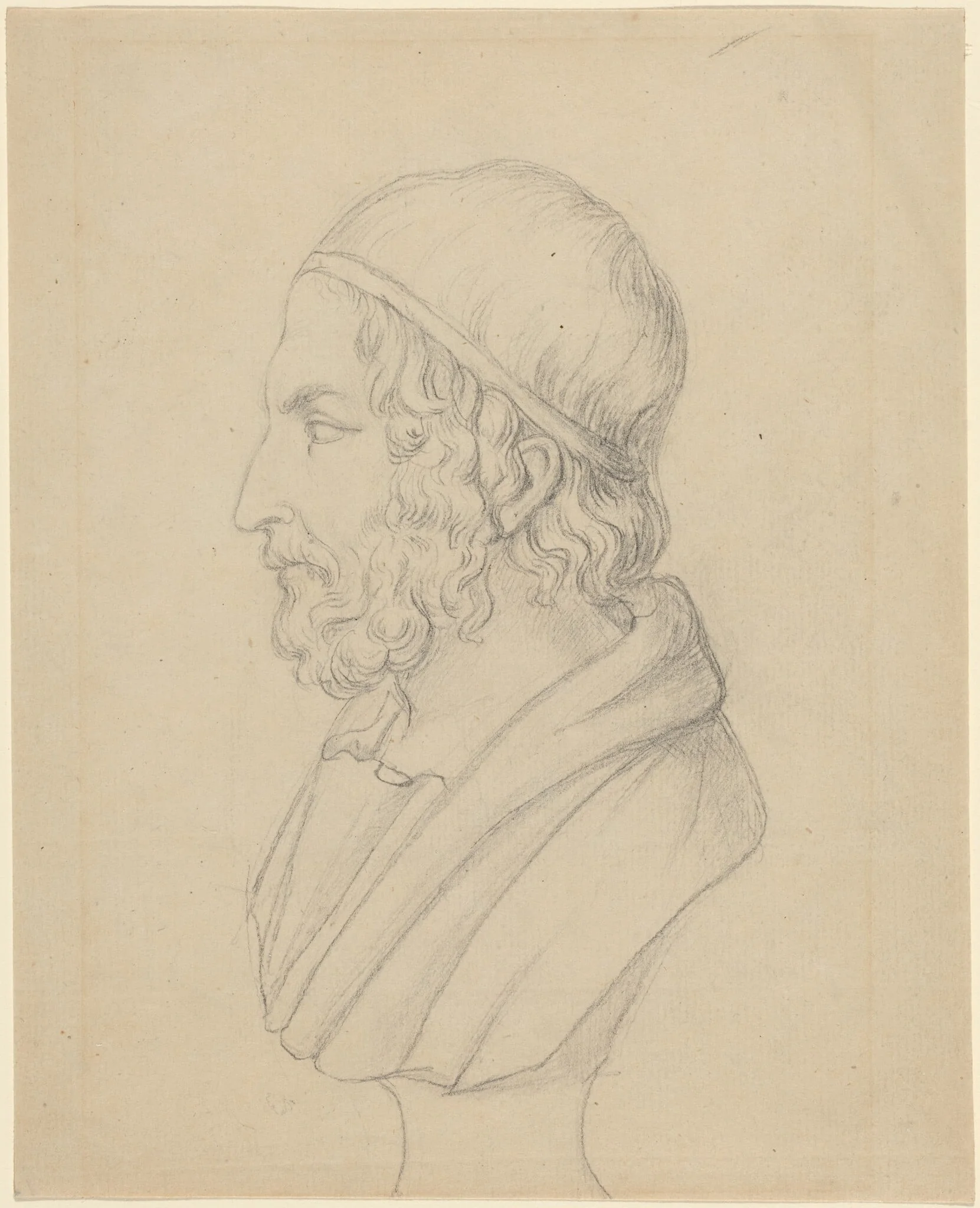 Classical Portrait Bust of a Bearded Man, by John Flaxman, graphite, 1790