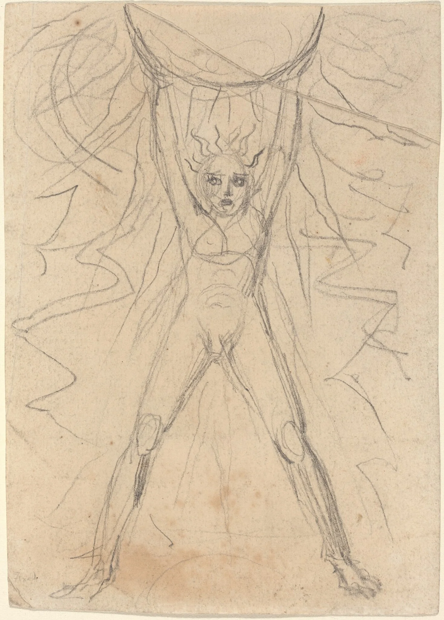 Los Supporting the Sun [recto], by William Blake, graphite, 1793