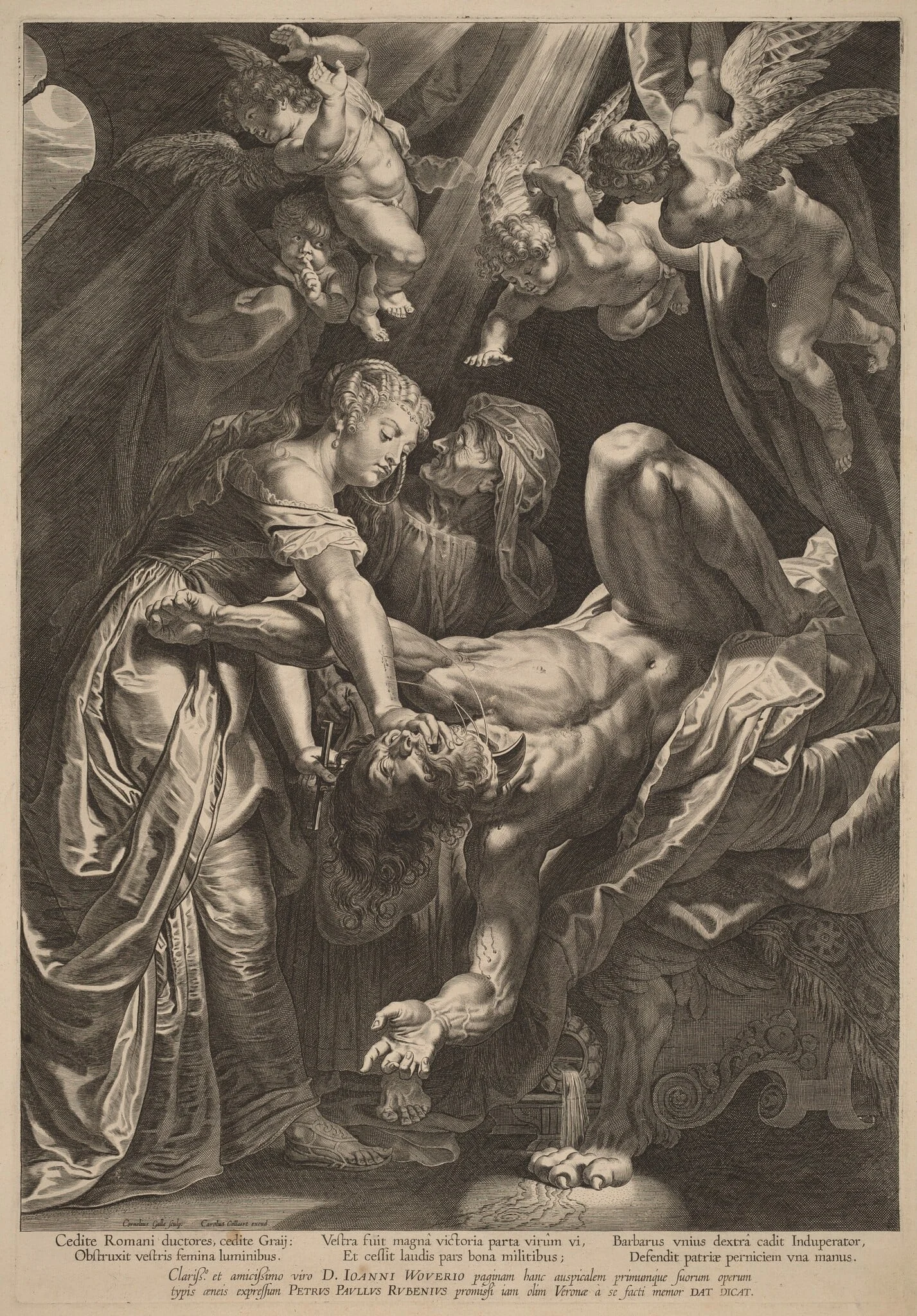 Judith Beheading Holofernes, by Cornelis Galle I, ink, 1610