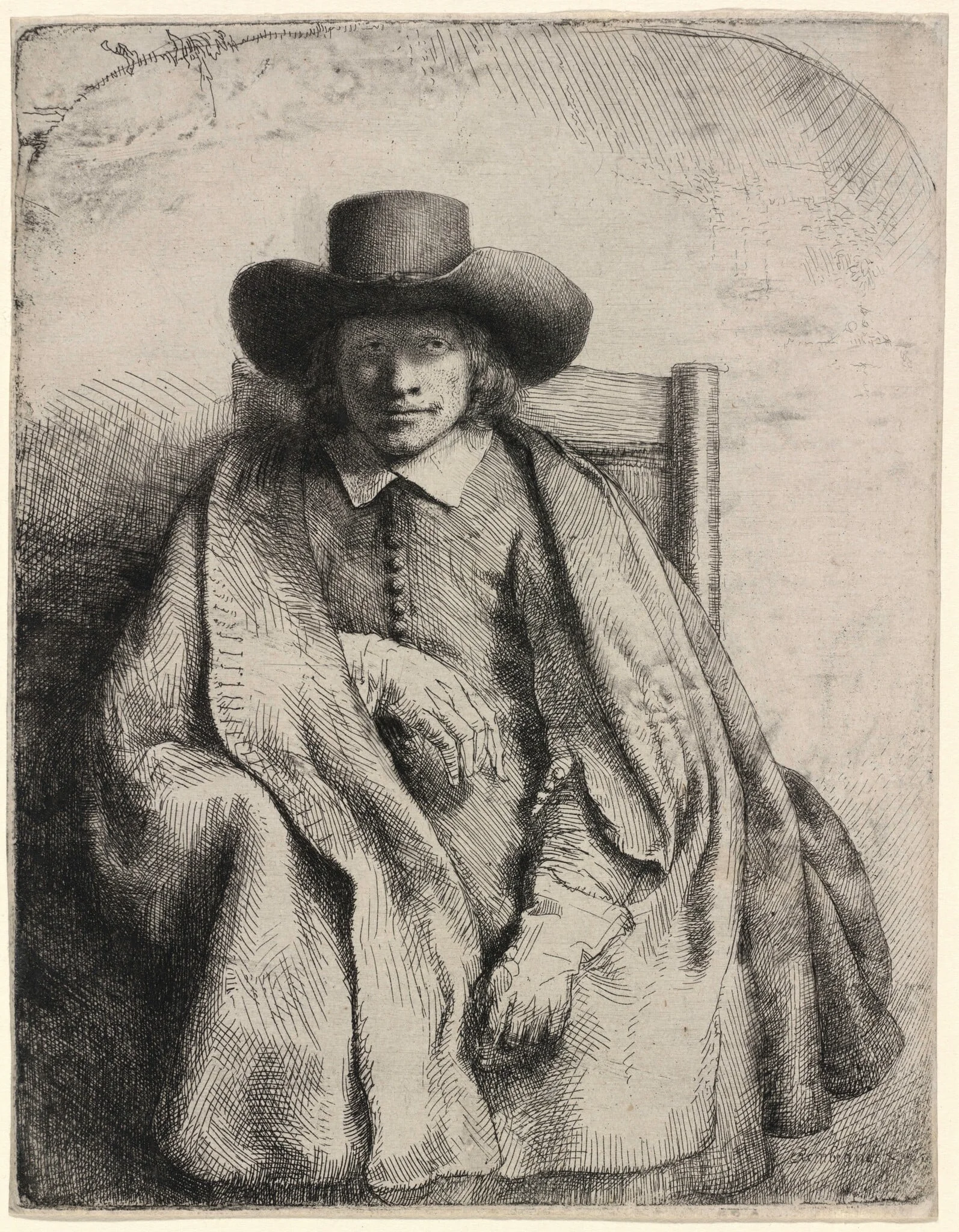Clement de Jonghe, by Rembrandt, ink, 1651