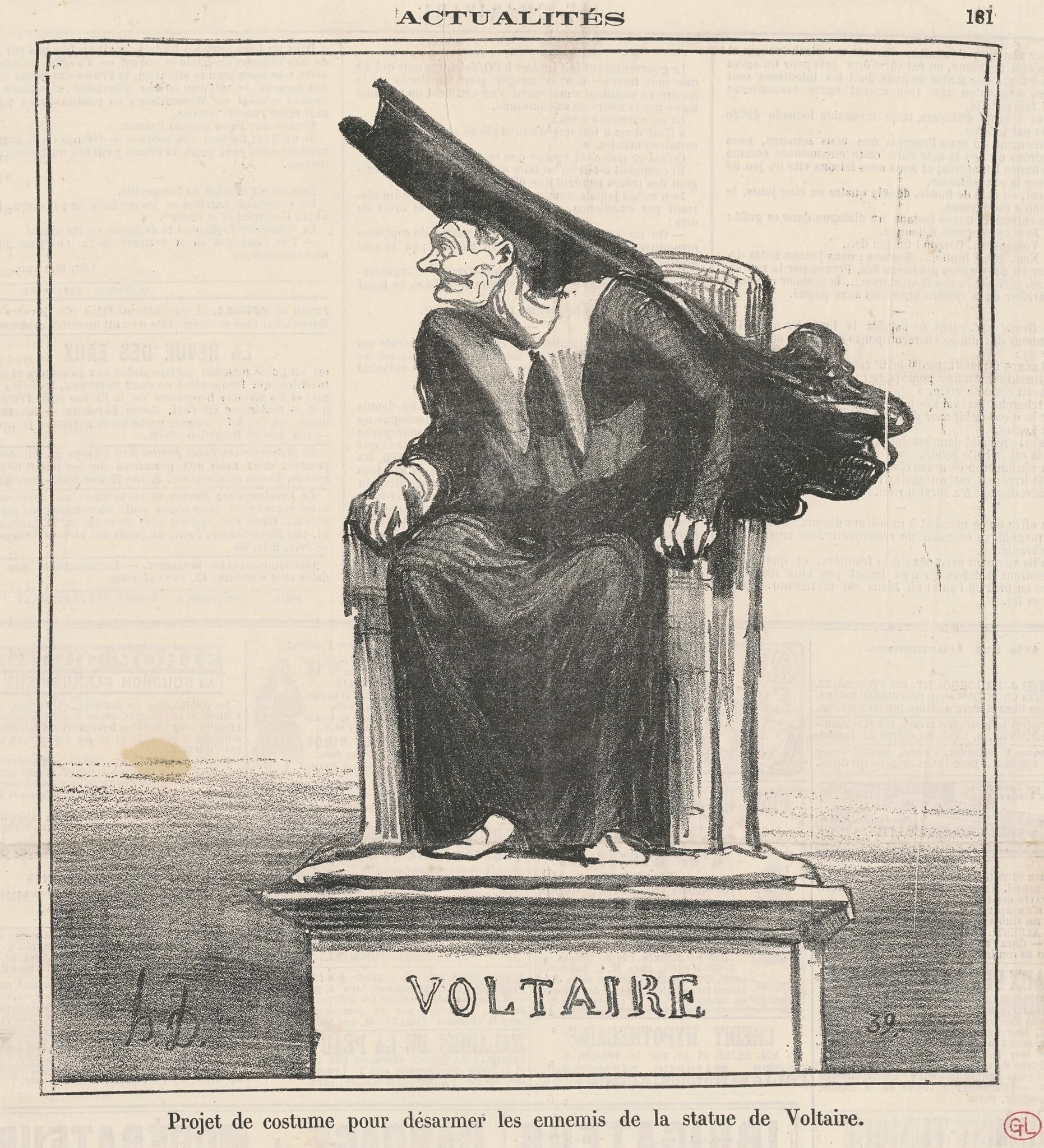 Projet ... Pour désarmer les ennemis de ... Voltaire, by Honoré Daumier, ink, 1870