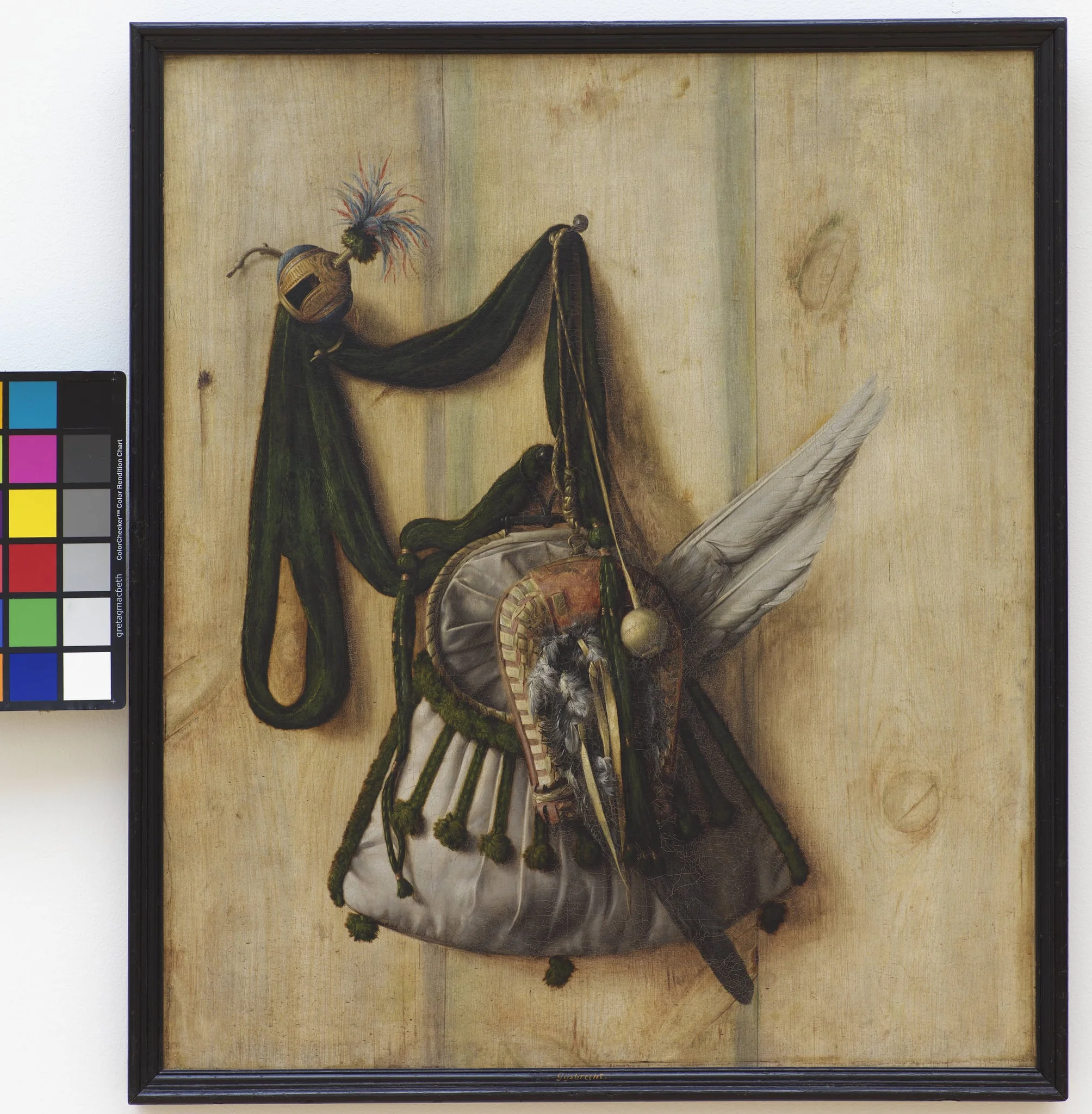 Trompe l'Oeil with Falconer's Bag and other Equipment for Falconry, by Unknown, 1671