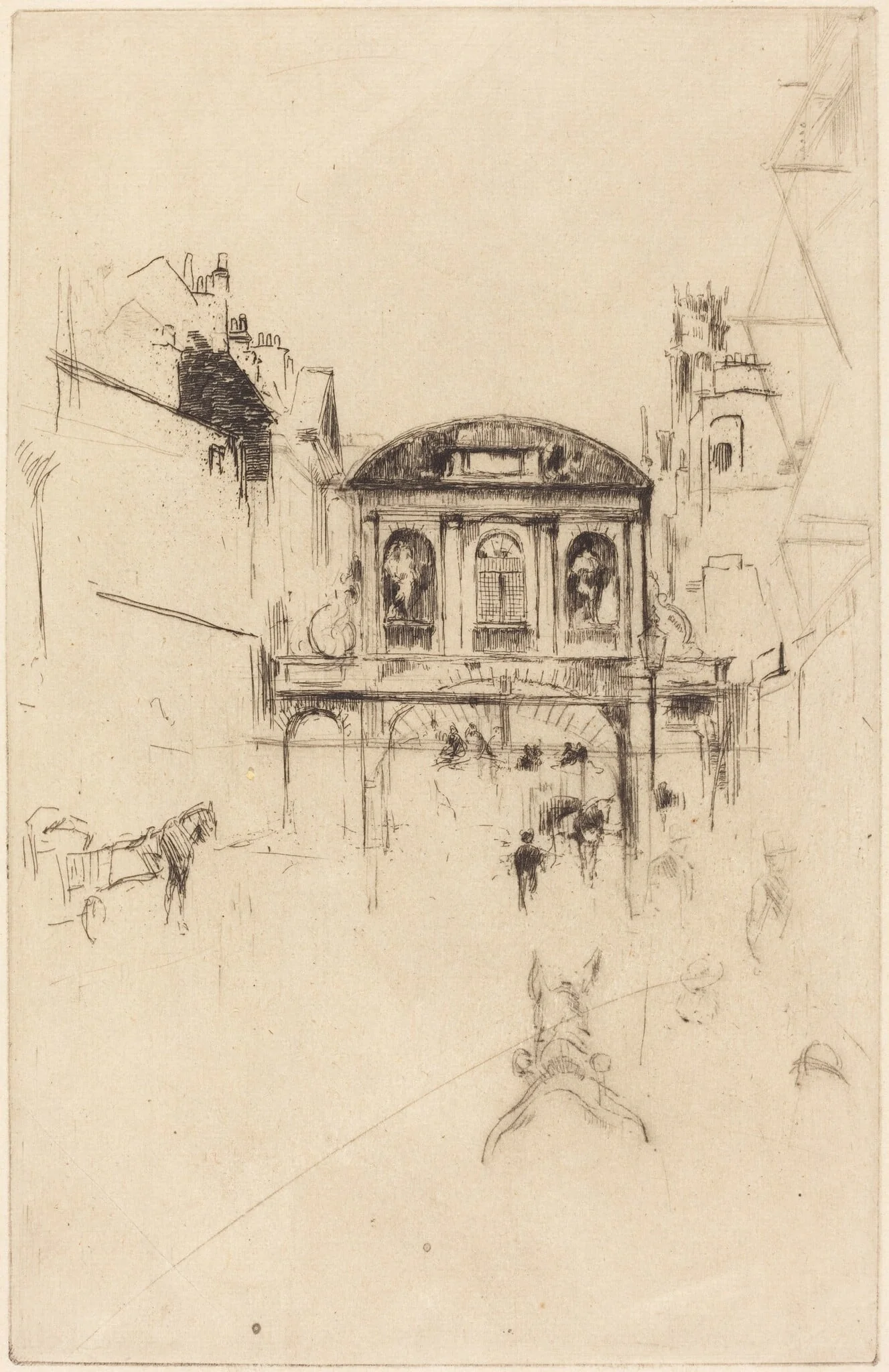 Temple Bar, by James McNeill Whistler, ink, 1877