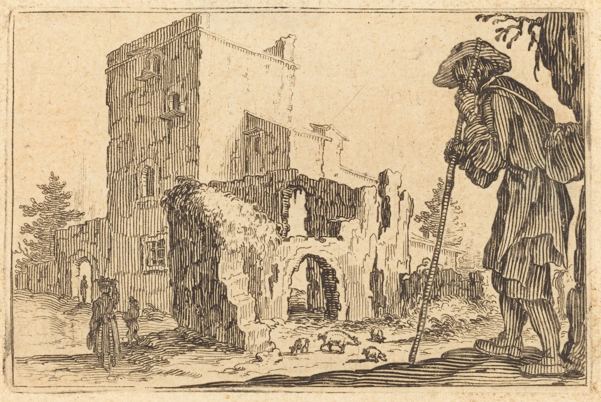 Shepherd and Ruins, by Jacques Callot, ink, 1622