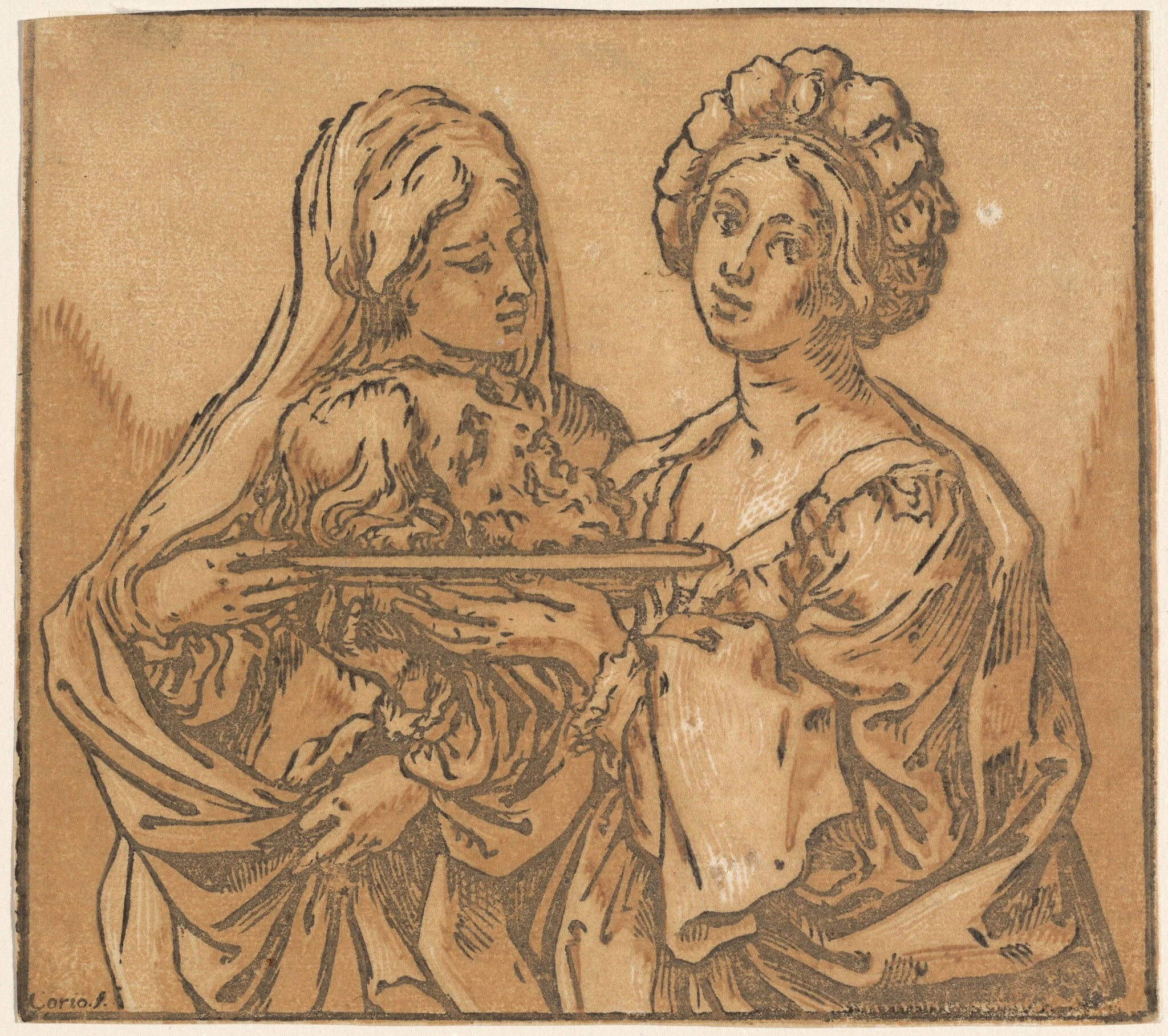 Herodias and Salome, by Bartolomeo Coriolano, ink, 1631