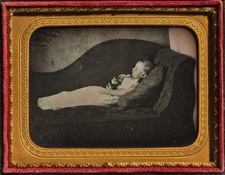 Dead Child On a Sofa, by Unknown, 1855