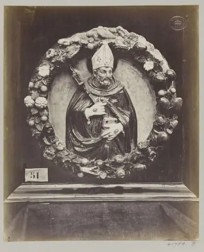 Enamelled earthenware bas-relief medallion of Saint Augustin